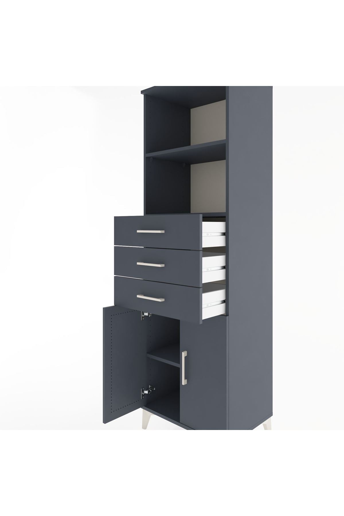 Hyperion Dolap 3 Raflı 3 Çekmeceli 2 Kapaklı 60x44x195 Antrasit-Antrasit