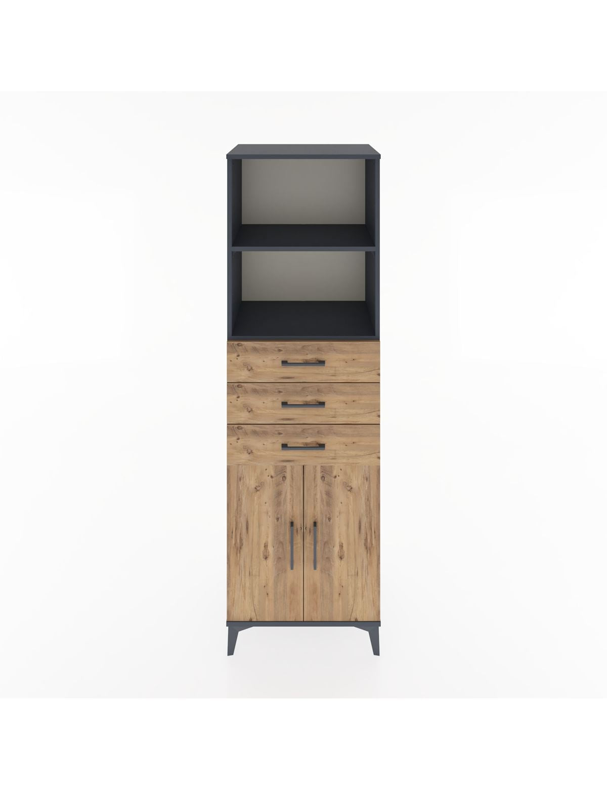 Hyperion Dolap 3 Raflı 3 Çekmeceli 2 Kapaklı 60x44x195 Antrasit-Çam