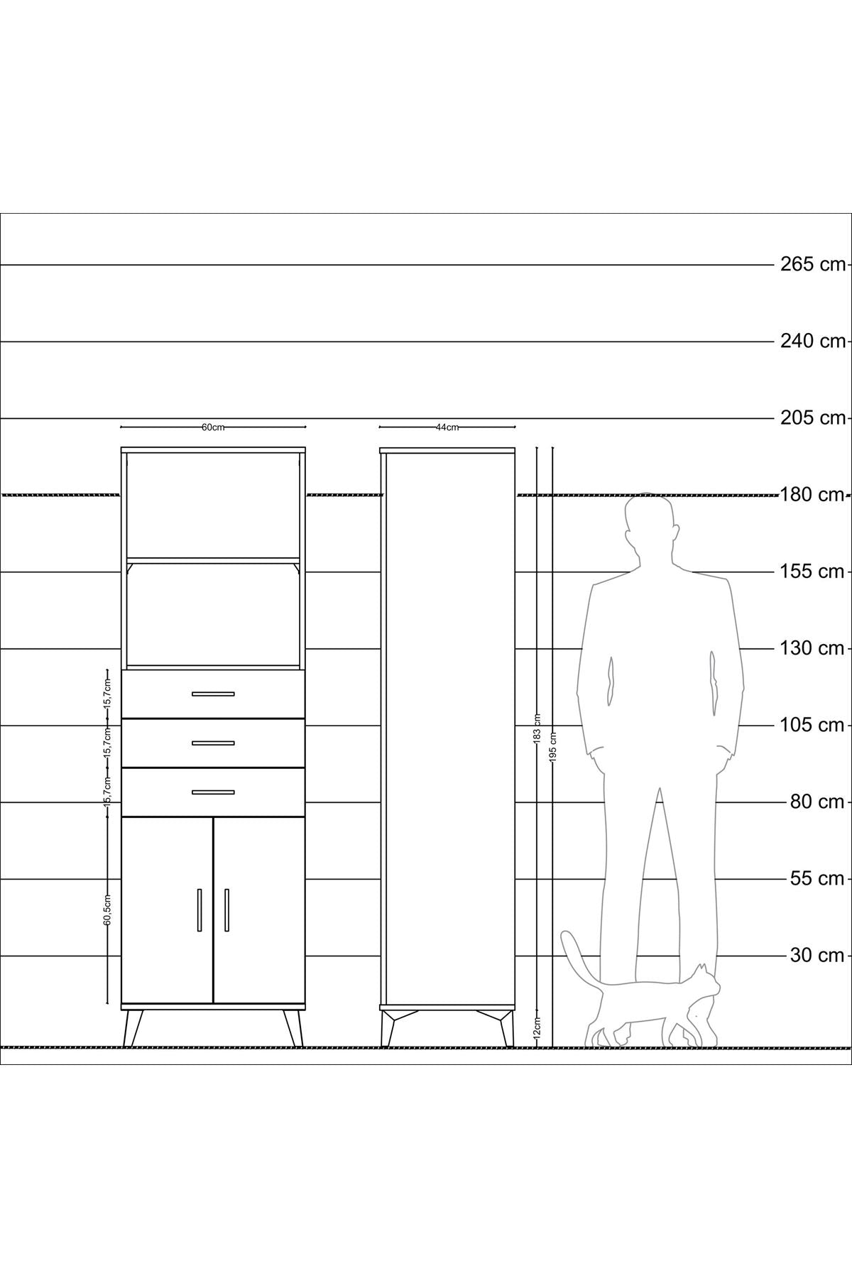Hyperion Dolap 3 Raflı 3 Çekmeceli 2 Kapaklı 60x44x195 Çam-Aytaşı