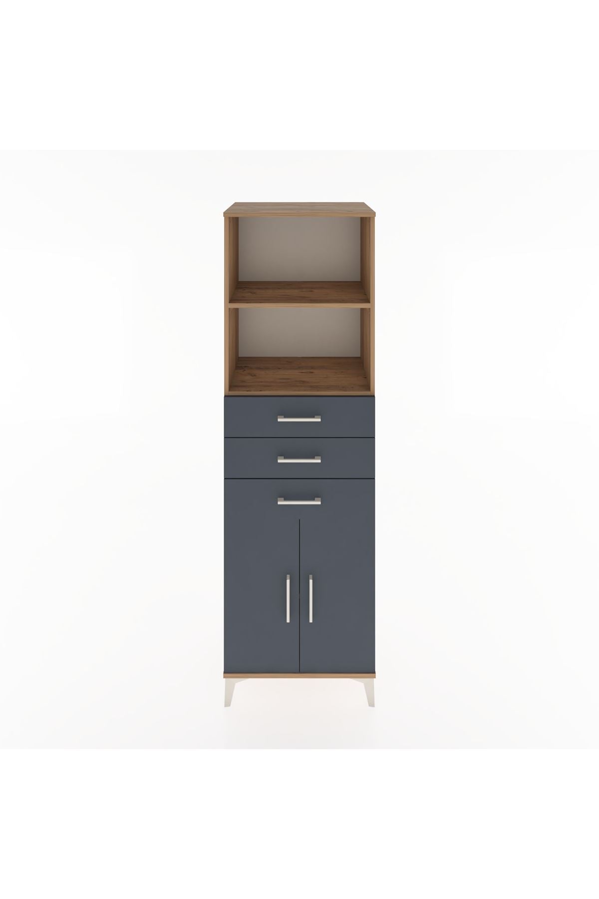 Hyperion Dolap 3 Raflı 3 Çekmeceli 2 Kapaklı 60x44x195 Çam-Antrasit