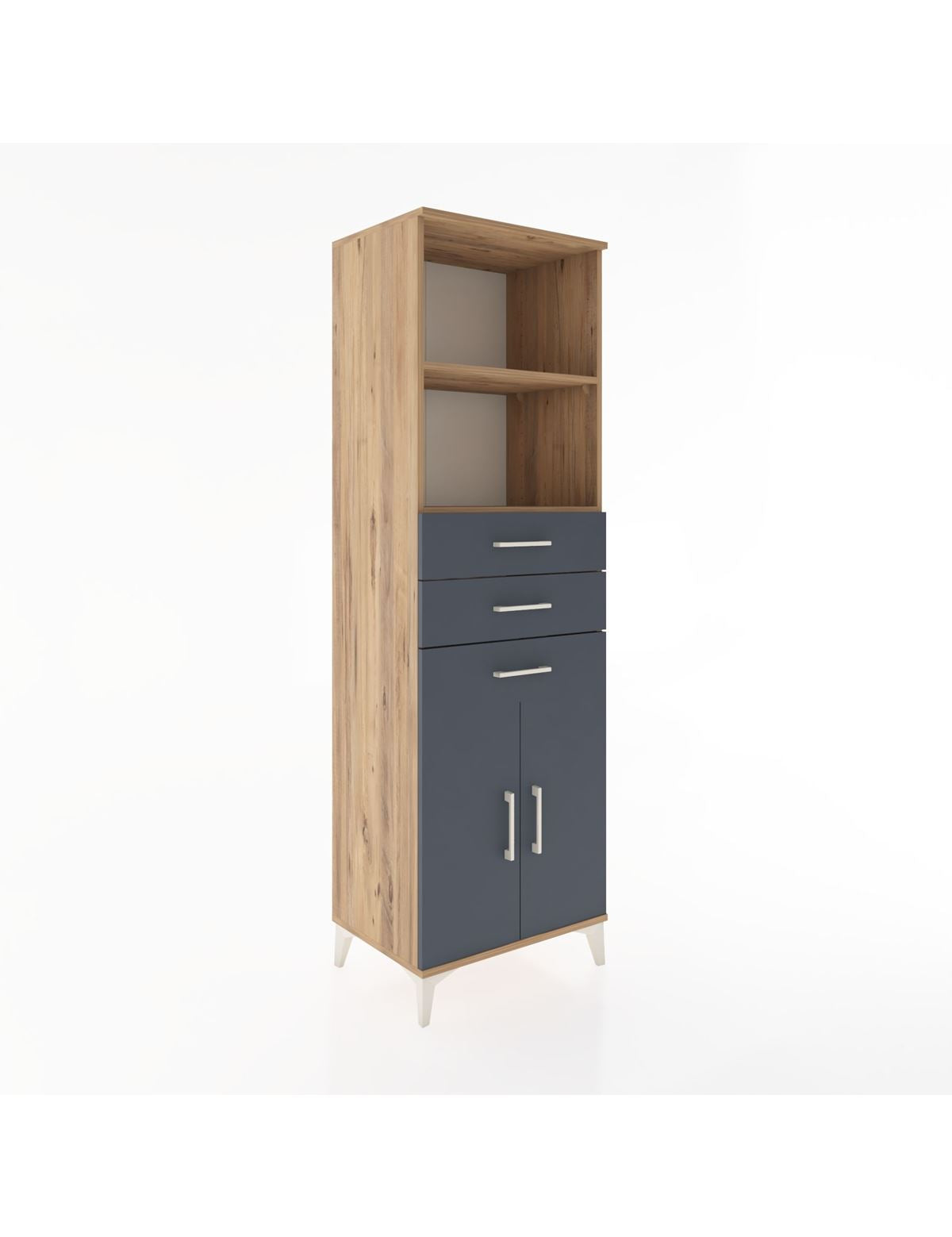 Hyperion Dolap 3 Raflı 3 Çekmeceli 2 Kapaklı 60x44x195 Çam-Antrasit