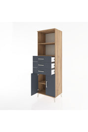 Hyperion Dolap 3 Raflı 3 Çekmeceli 2 Kapaklı 60x44x195 Çam-Antrasit