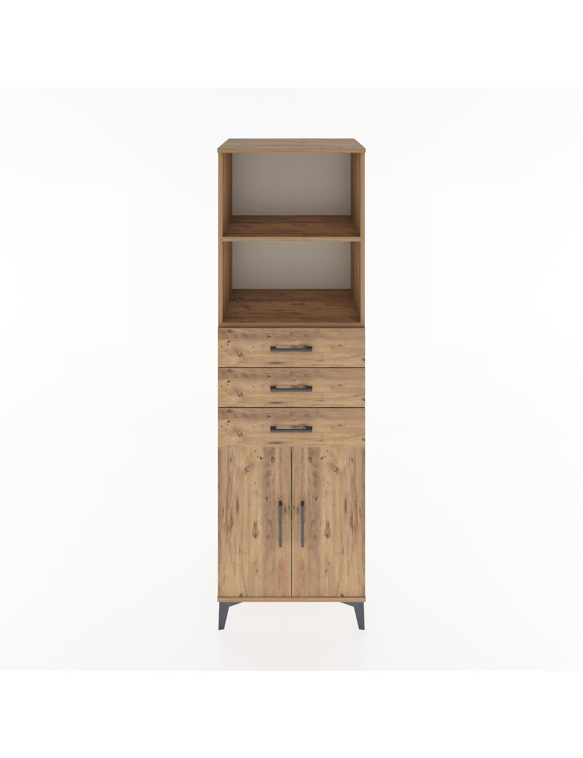 Hyperion Dolap 3 Raflı 3 Çekmeceli 2 Kapaklı 60x44x195 Çam-Çam