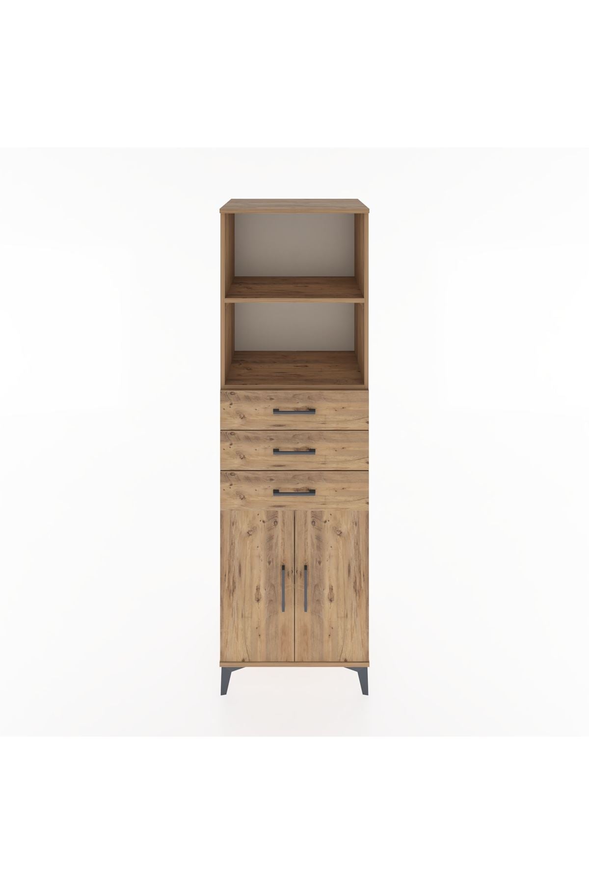 Hyperion Dolap 3 Raflı 3 Çekmeceli 2 Kapaklı 60x44x195 Çam-Çam