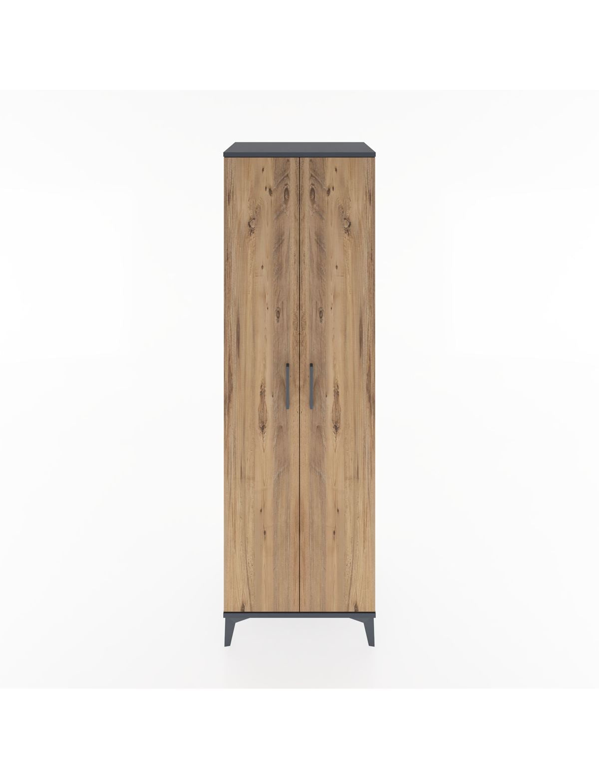 Hyperion Dolap 3 Raflı 2 Kapaklı Tek Askılı 60x44x195 Antrasit-Çam