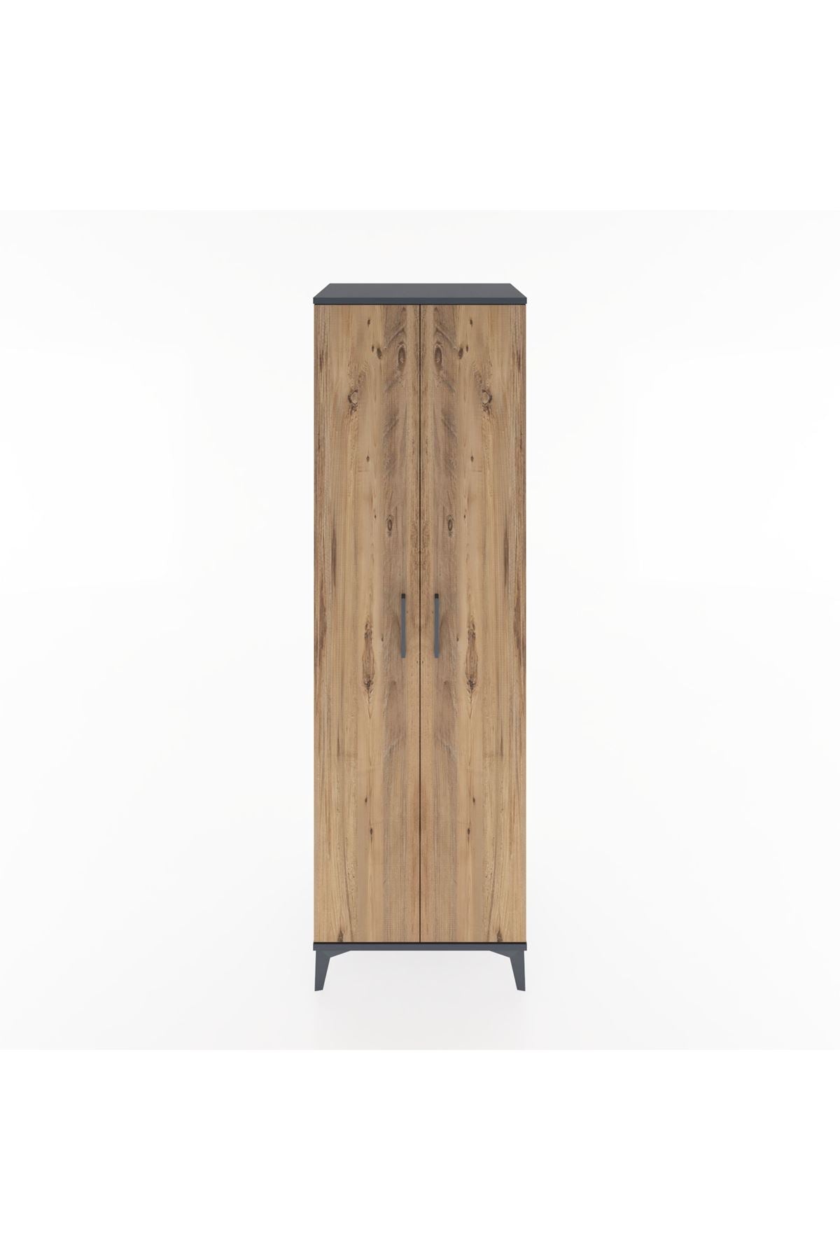 Hyperion Dolap 3 Raflı 2 Kapaklı Tek Askılı 60x44x195 Antrasit-Çam