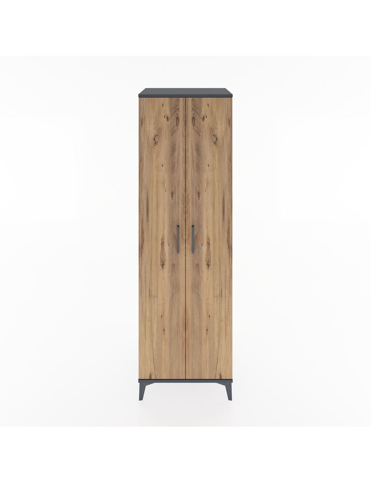 Hyperion Dolap 3 Raflı 2 Kapaklı Tek Askılı 60x44x195 Antrasit-Çam