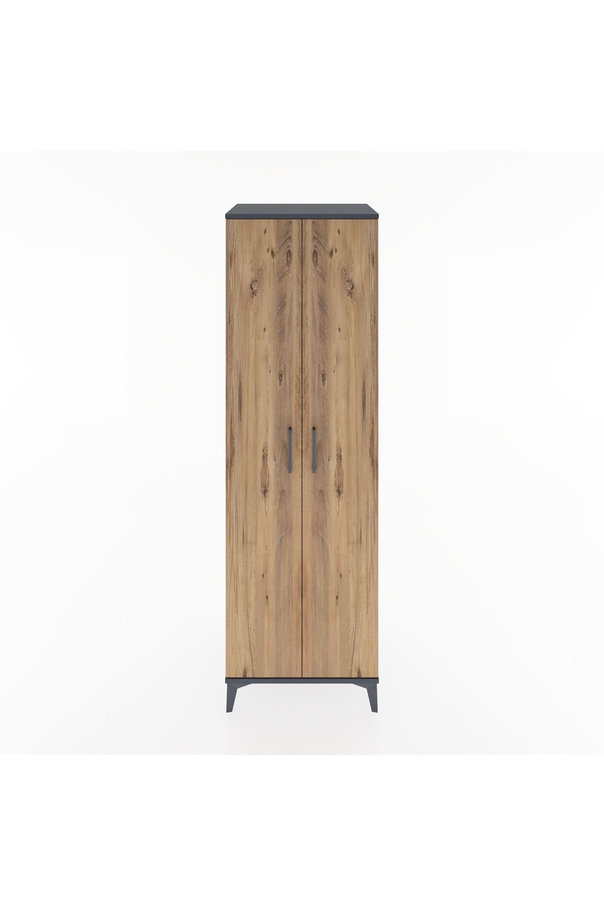 Hyperion Dolap 3 Raflı 2 Kapaklı Tek Askılı 60x44x195 Antrasit-Çam