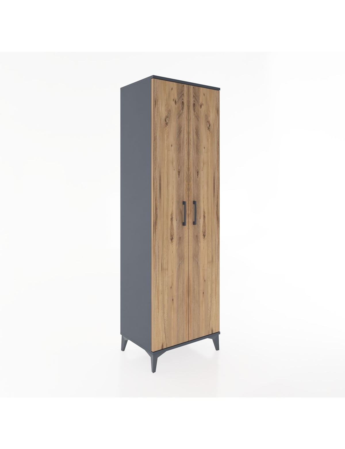 Hyperion Dolap 3 Raflı 2 Kapaklı Tek Askılı 60x44x195 Antrasit-Çam