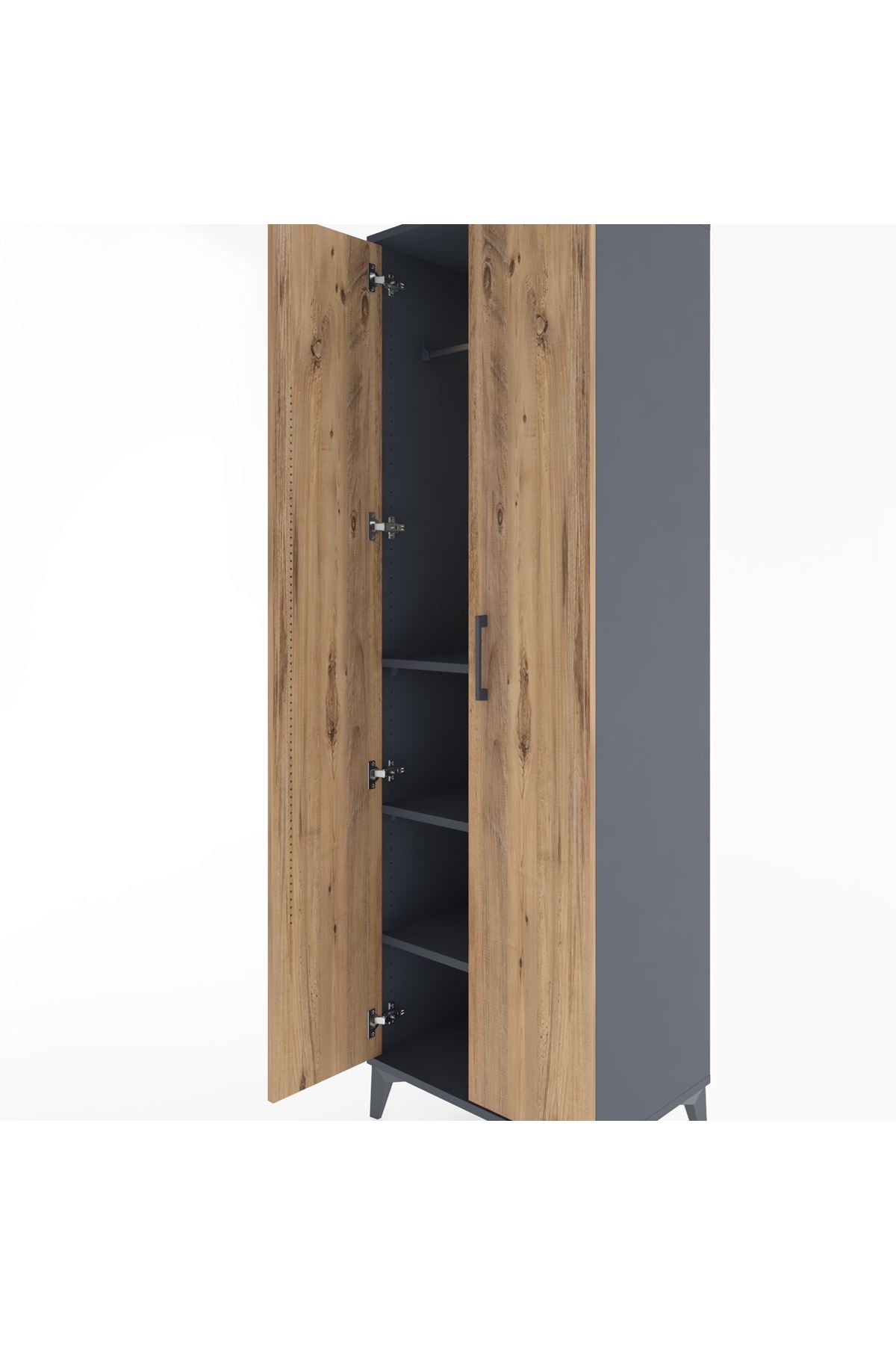 Hyperion Dolap 3 Raflı 2 Kapaklı Tek Askılı 60x44x195 Antrasit-Çam