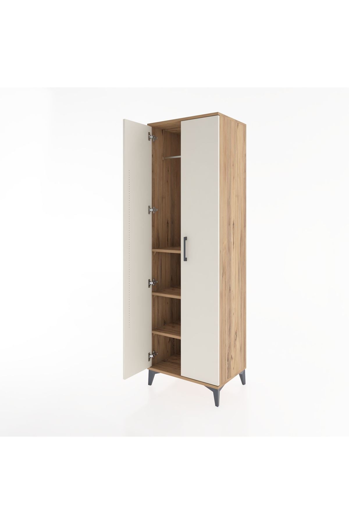 Hyperion Dolap 3 Raflı 2 Kapaklı Tek Askılı 60x44x195 Çam-Aytaşı