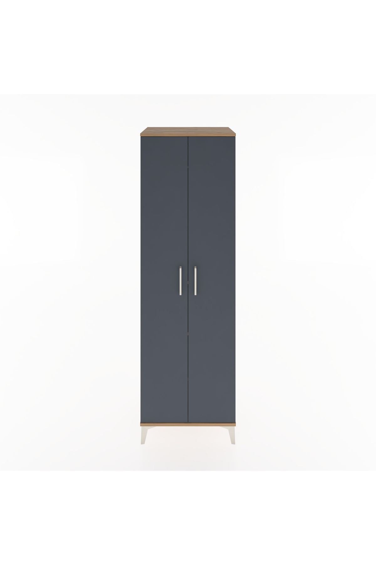 Hyperion Dolap 3 Raflı 2 Kapaklı Tek Askılı 60x44x195 Çam-Antrasit