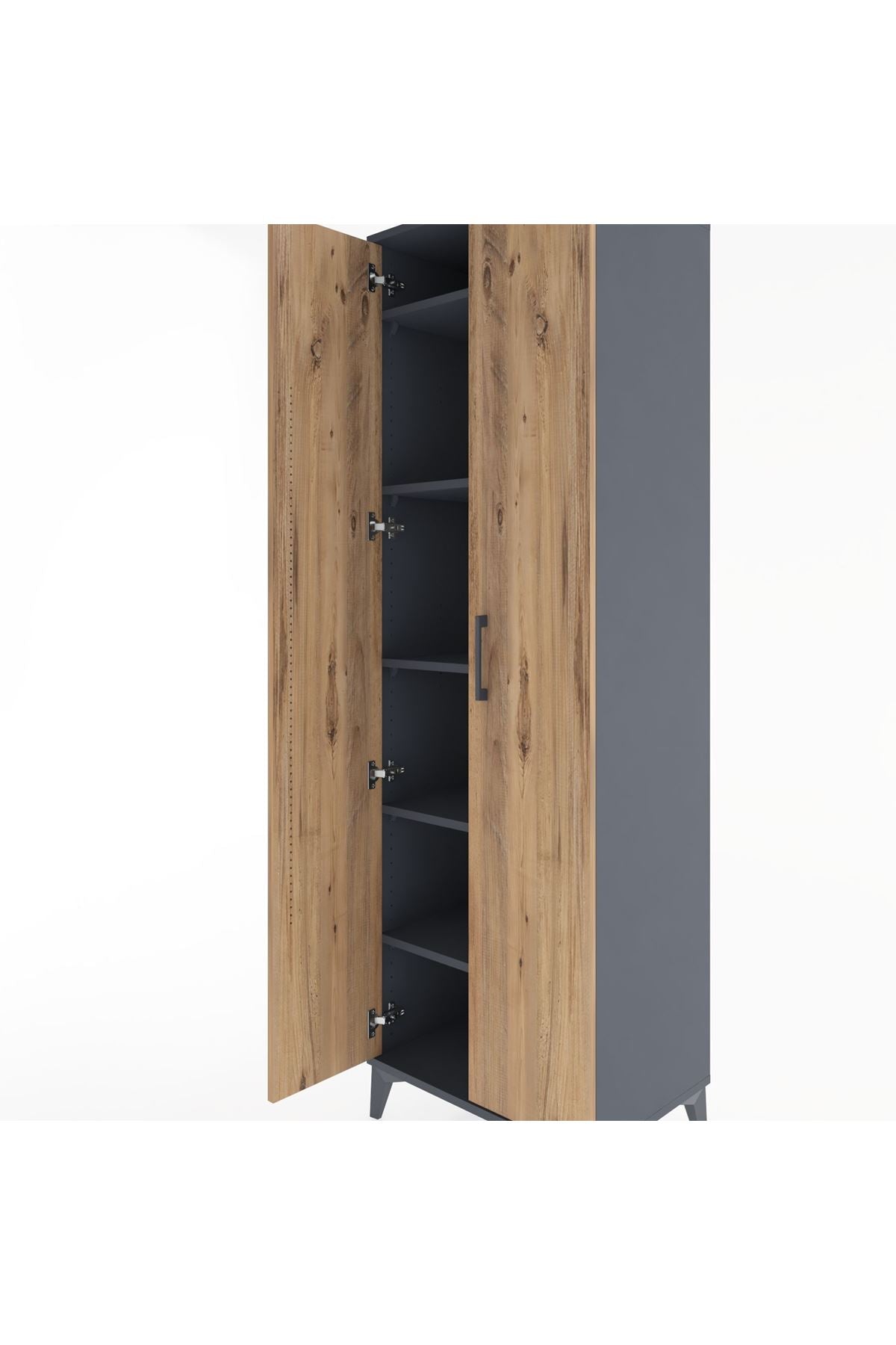 Hyperion Dolap 5 Raflı 2 Kapaklı 60x44x195 Antrasit-Çam