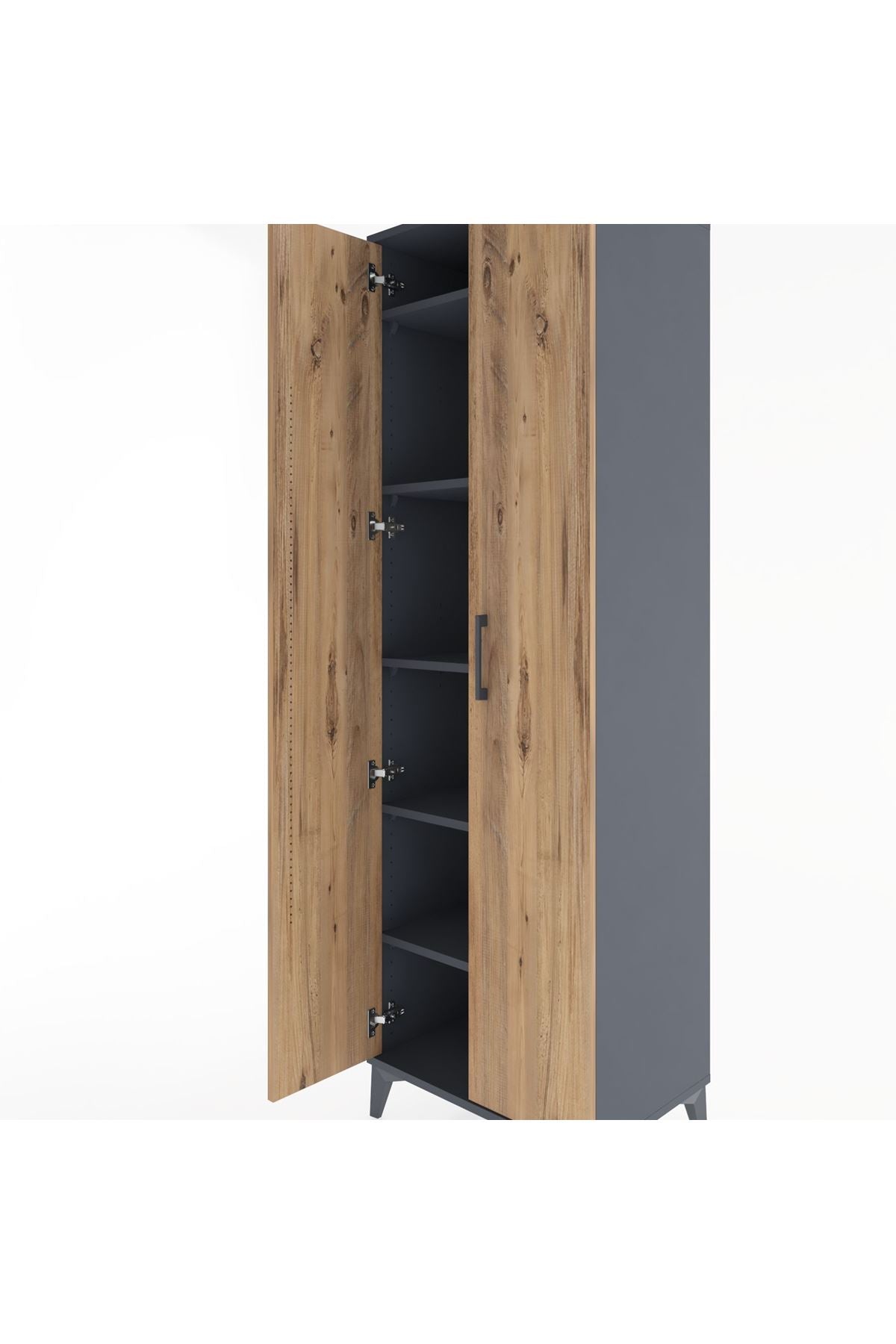 Hyperion Dolap 5 Raflı 2 Kapaklı 60x44x195 Antrasit-Çam