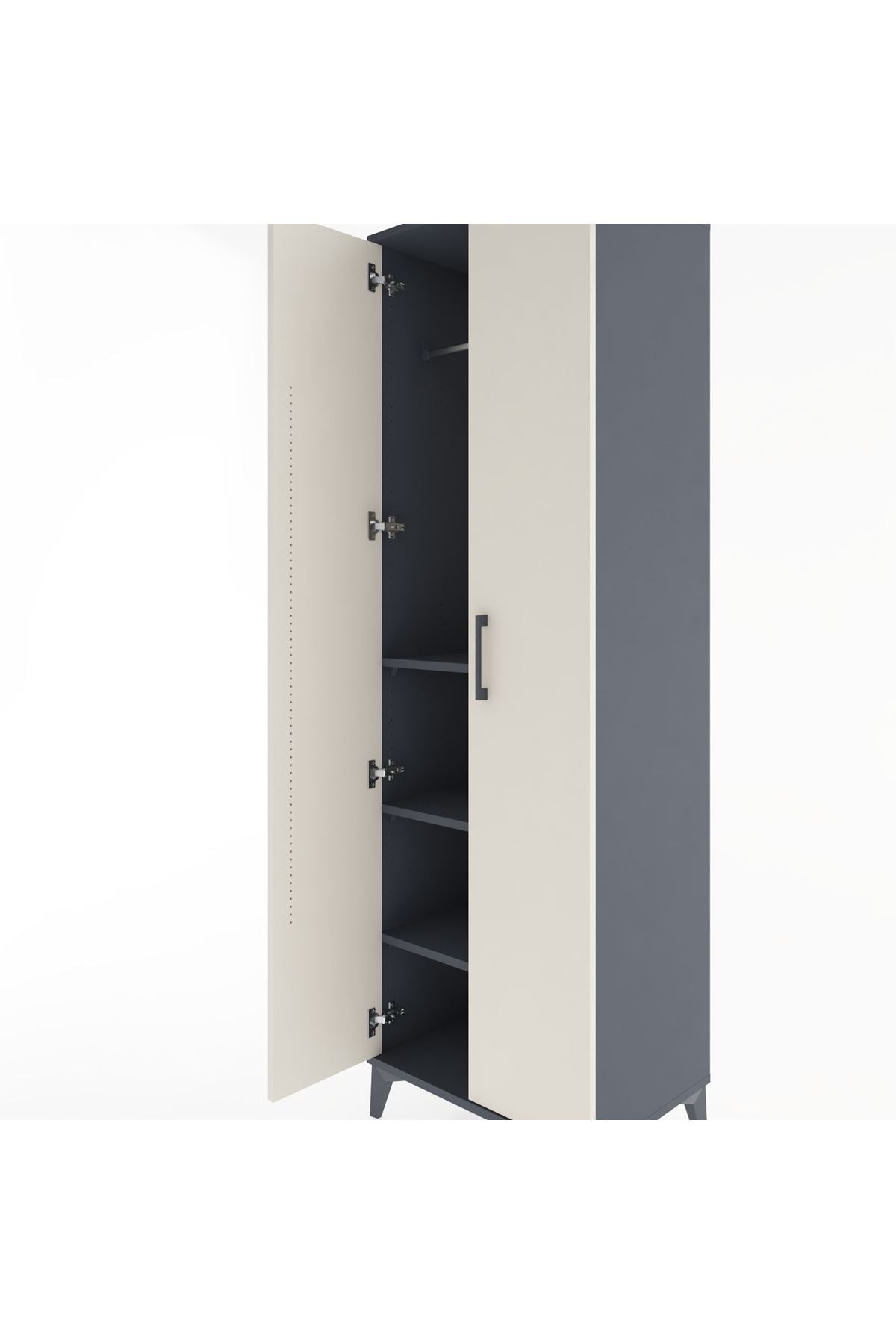 Hyperion Dolap 3 Raflı 2 Kapaklı Tek Askılı 60x44x195 Antrasit-Aytaşı