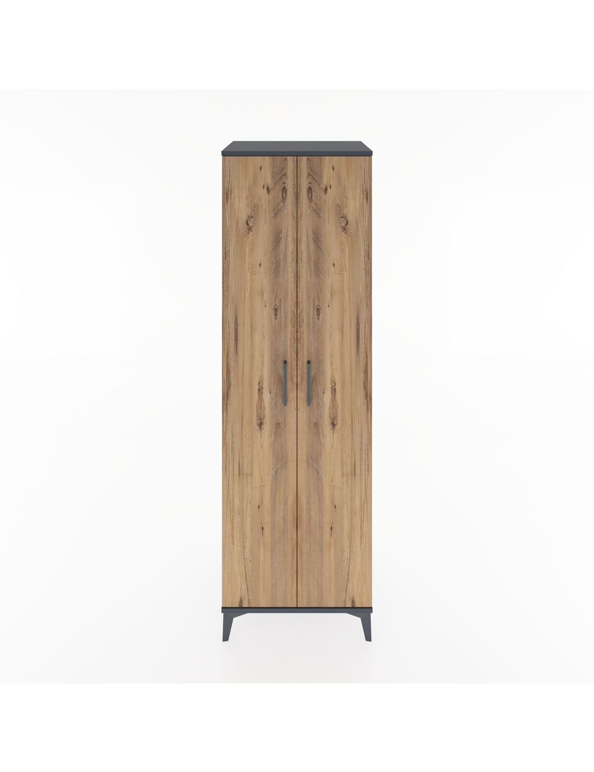 Hyperion Dolap 3 Raflı 2 Kapaklı Tek Askılı 60x44x195 Antrasit-Çam