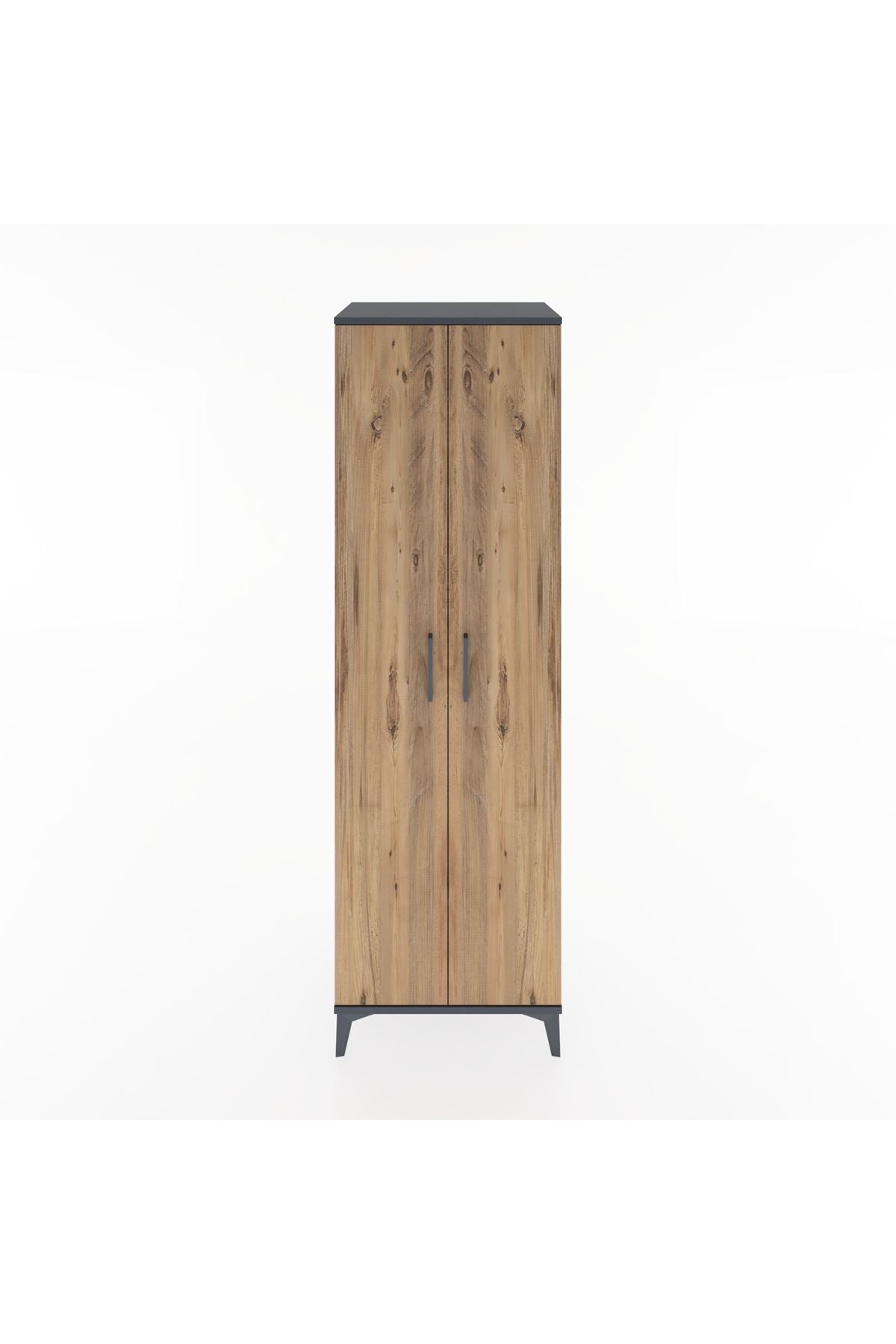 Hyperion Dolap 3 Raflı 2 Kapaklı Tek Askılı 60x44x195 Antrasit-Çam