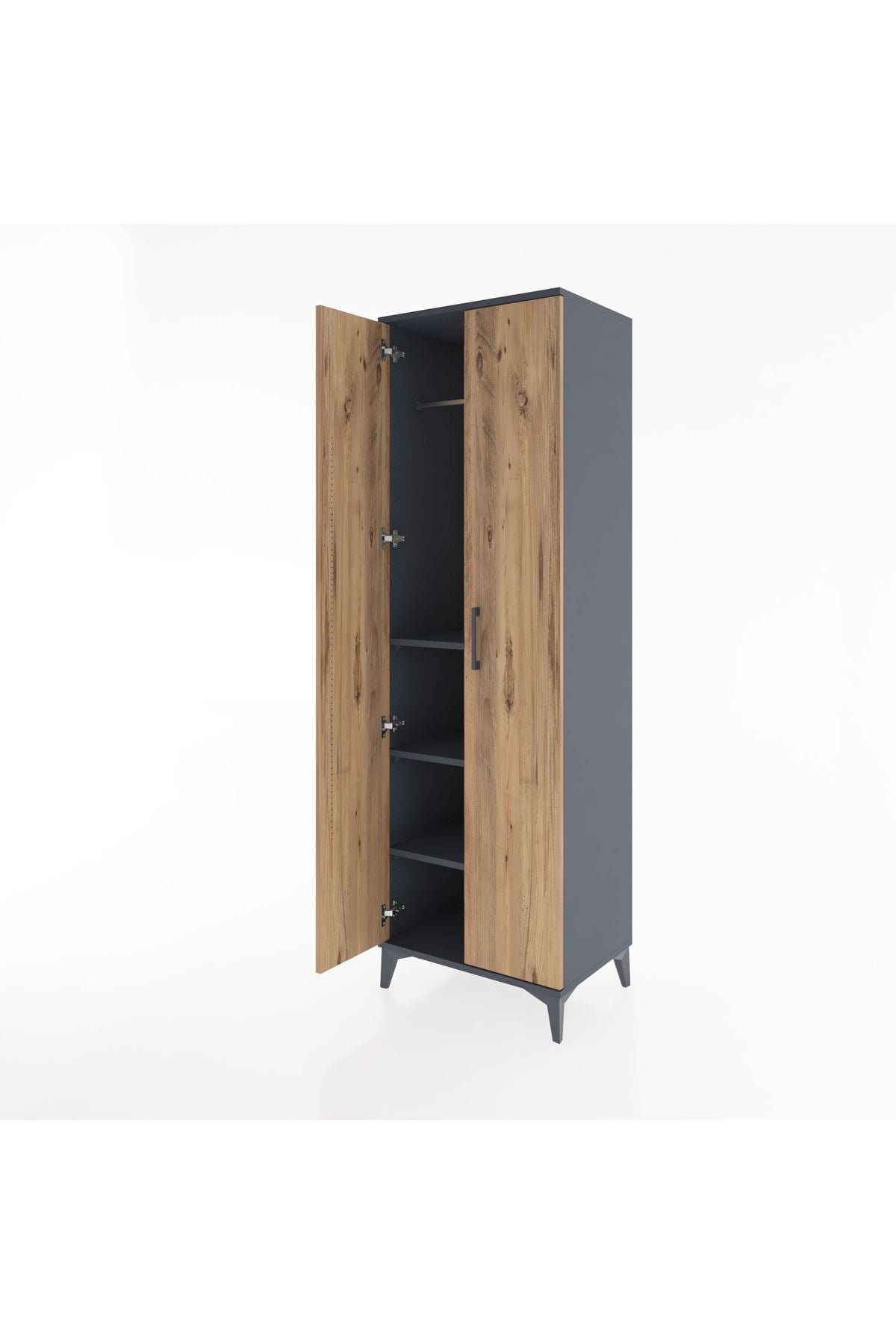 Hyperion Dolap 3 Raflı 2 Kapaklı Tek Askılı 60x44x195 Antrasit-Çam