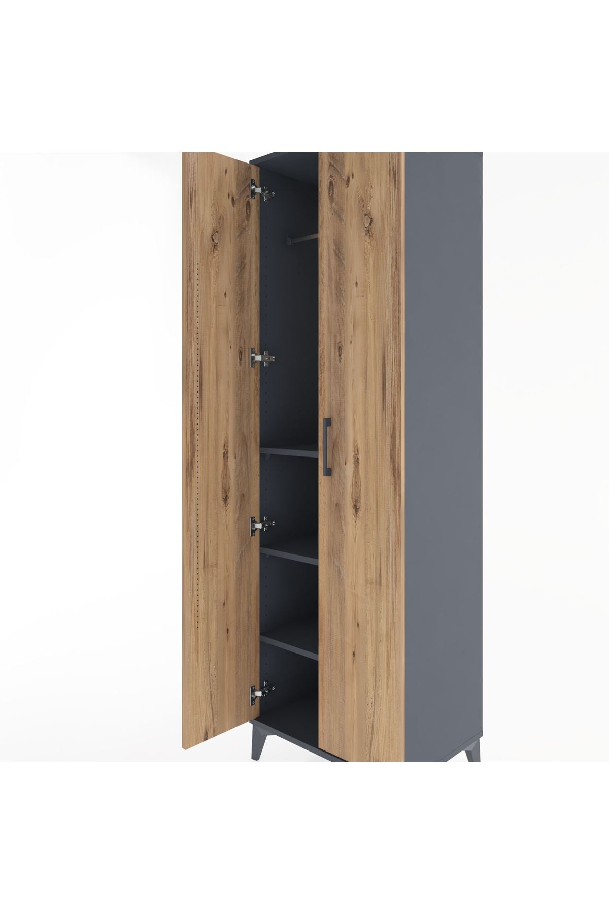 Hyperion Dolap 3 Raflı 2 Kapaklı Tek Askılı 60x44x195 Antrasit-Çam