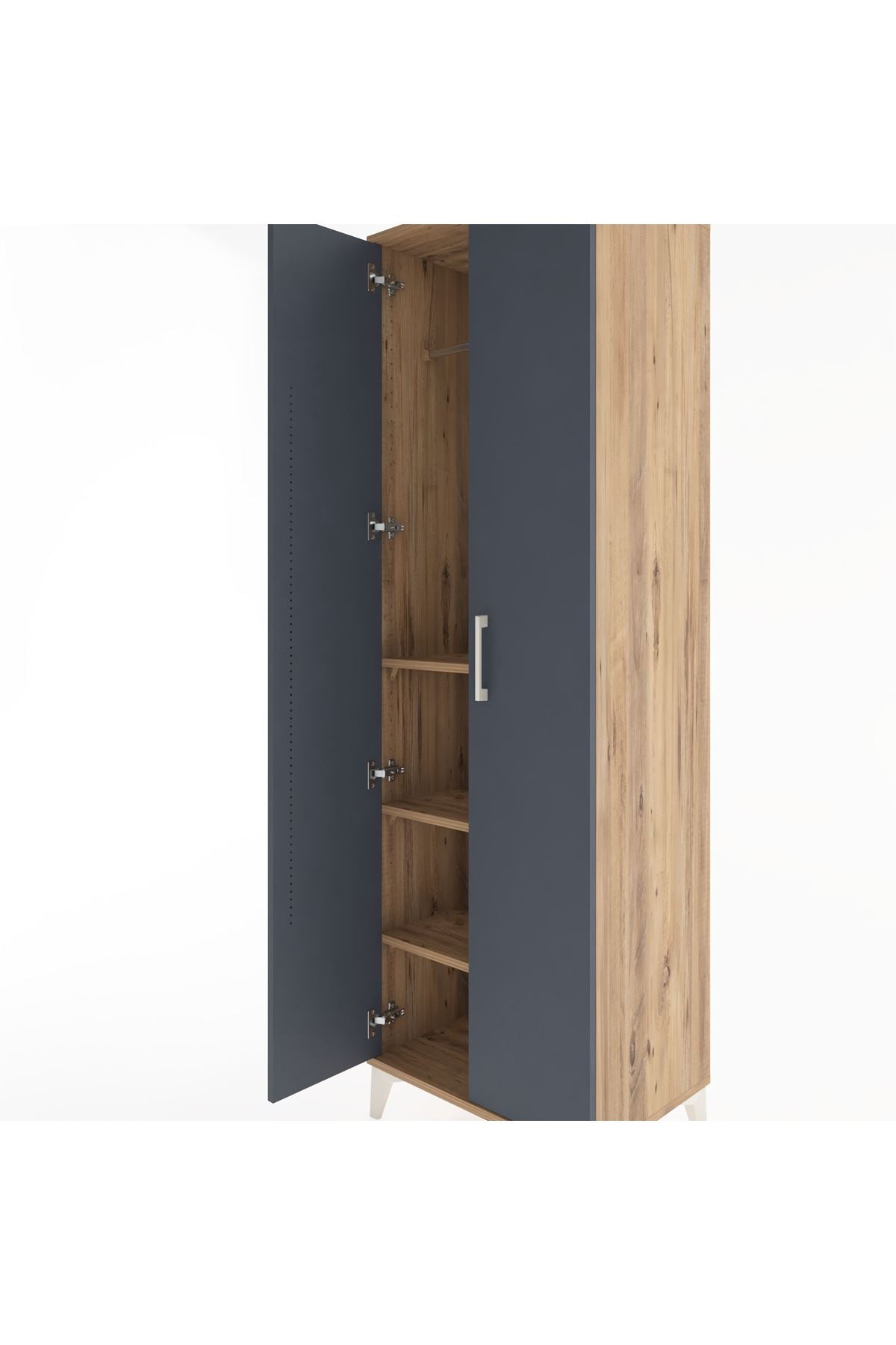 Hyperion Dolap 3 Raflı 2 Kapaklı Tek Askılı 60x44x195 Çam-Antrasit