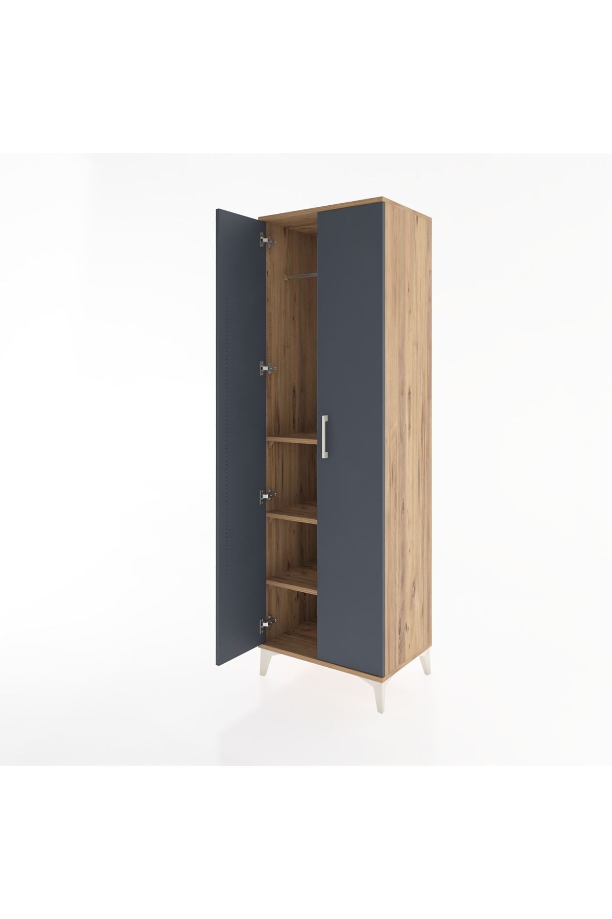 Hyperion Dolap 3 Raflı 2 Kapaklı Tek Askılı 60x44x195 Çam-Antrasit