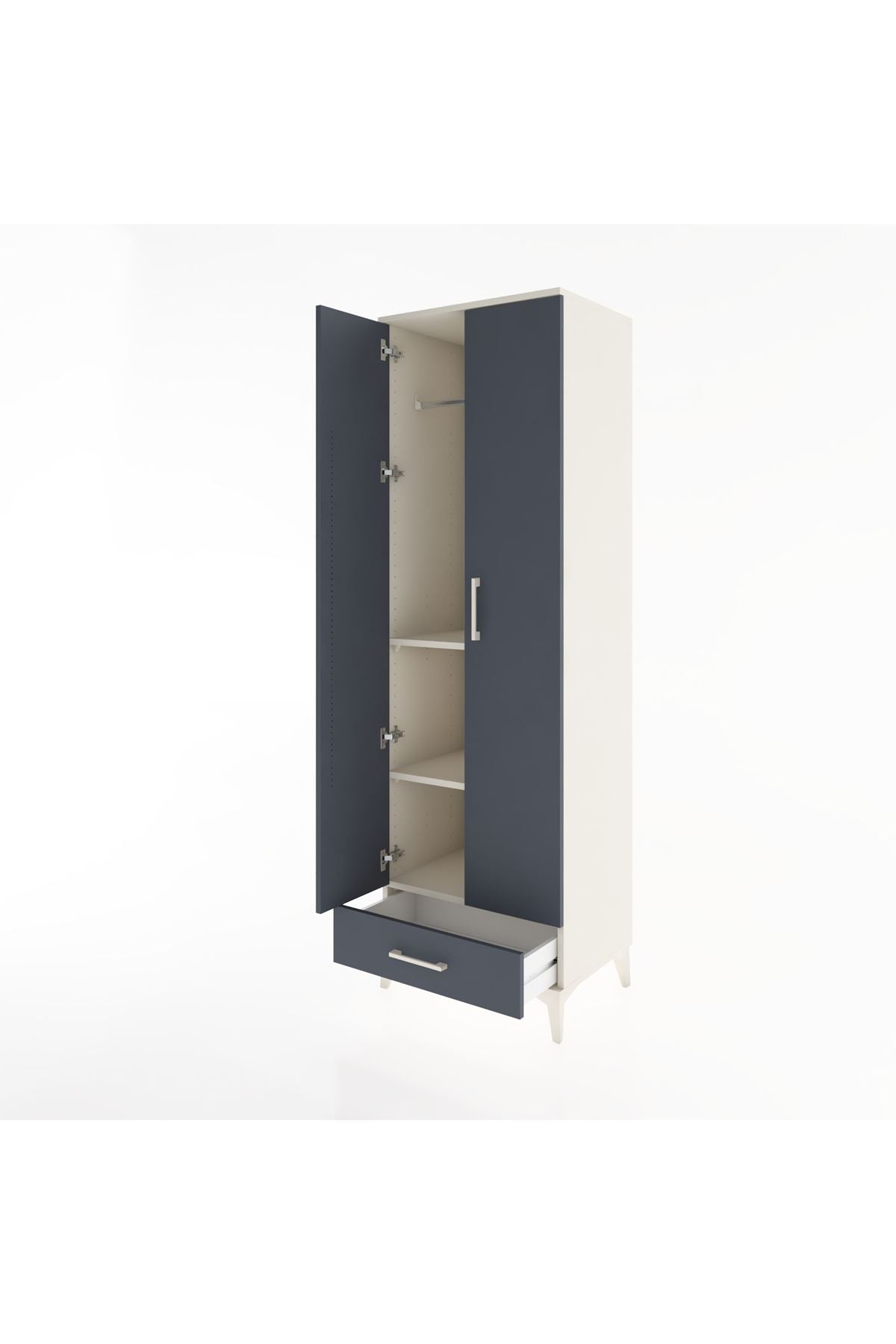 Hyperion Dolap 3 Raflı Tek Çekmeceli Tek Askılı 60x44x195 Aytaşı-Antrasit