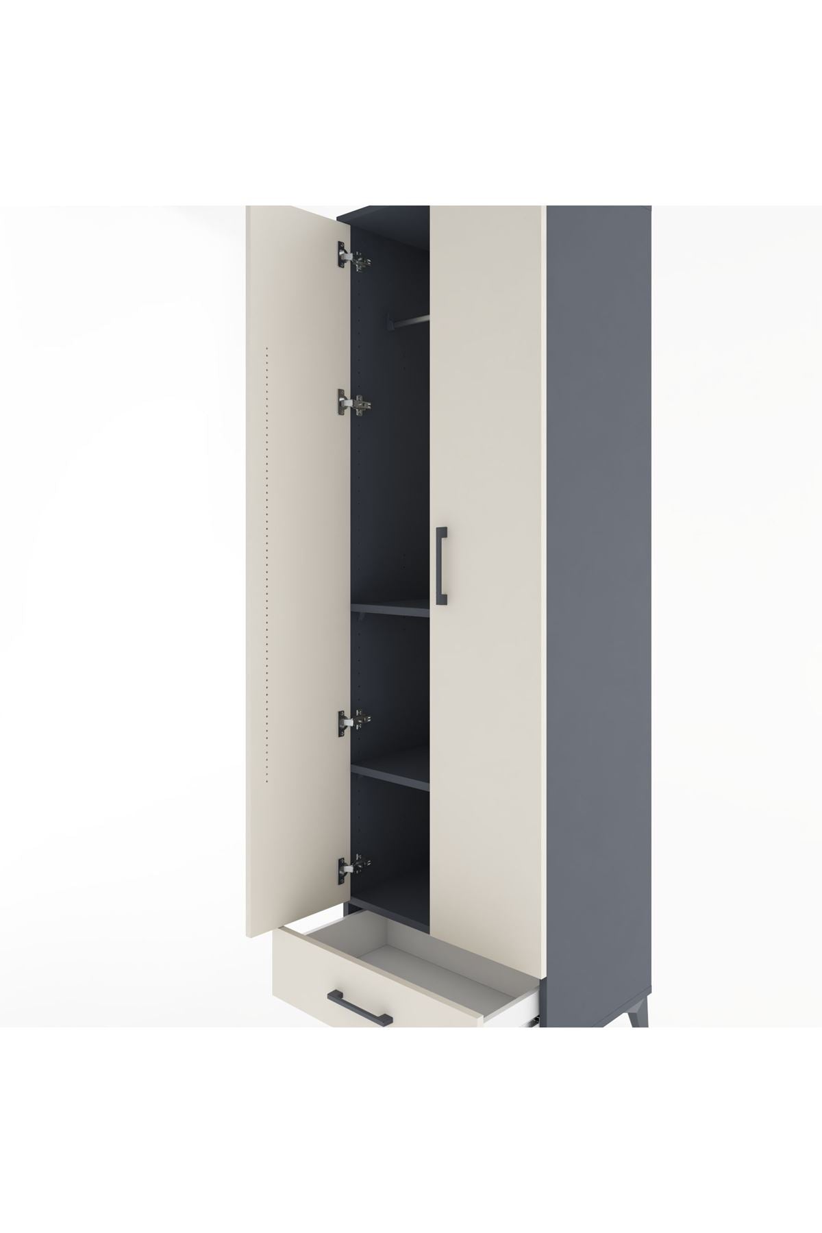 Hyperion Dolap 3 Raflı Tek Çekmeceli Tek Askılı 60x44x195 Antrasit-Aytaşı