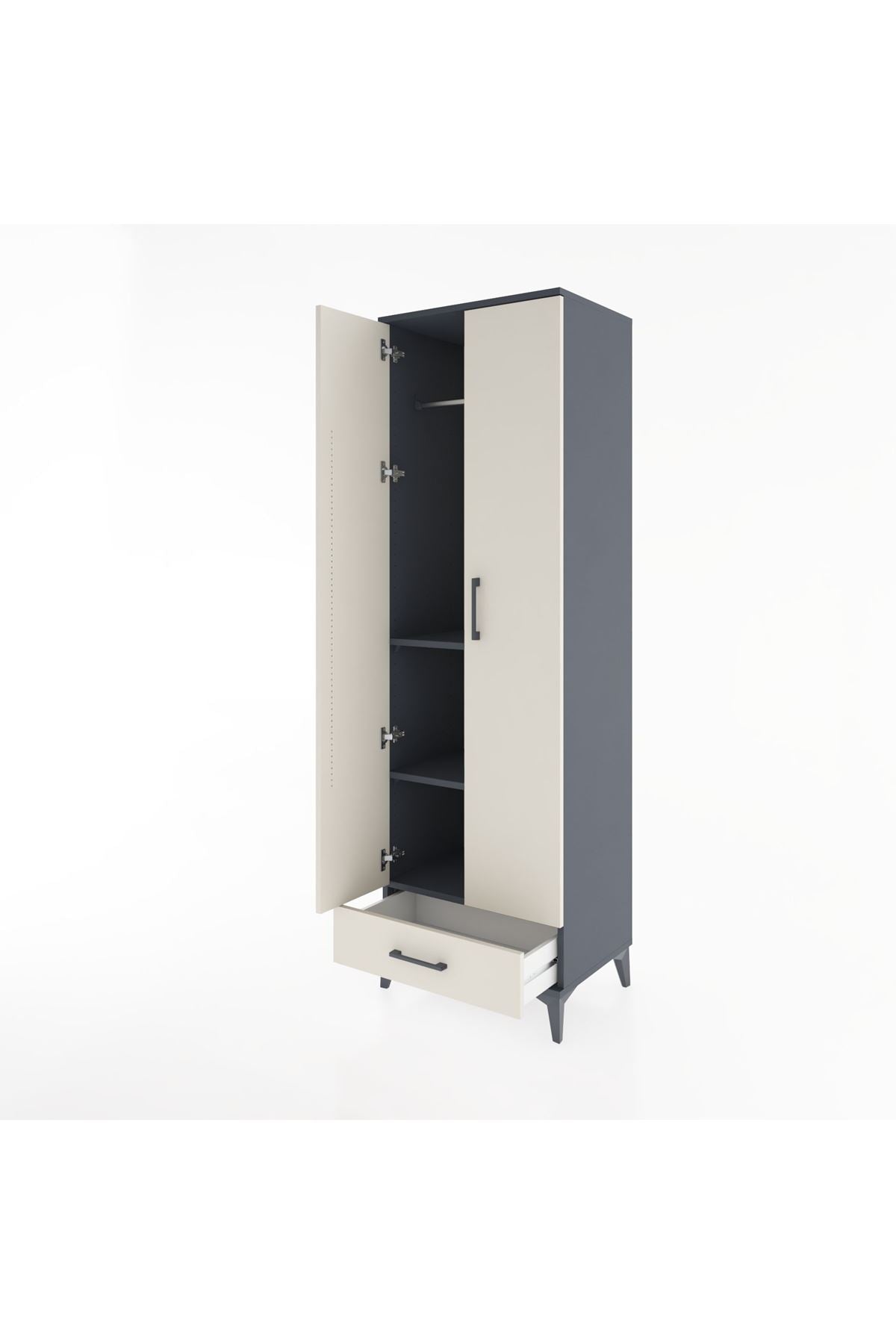 Hyperion Dolap 3 Raflı Tek Çekmeceli Tek Askılı 60x44x195 Antrasit-Aytaşı