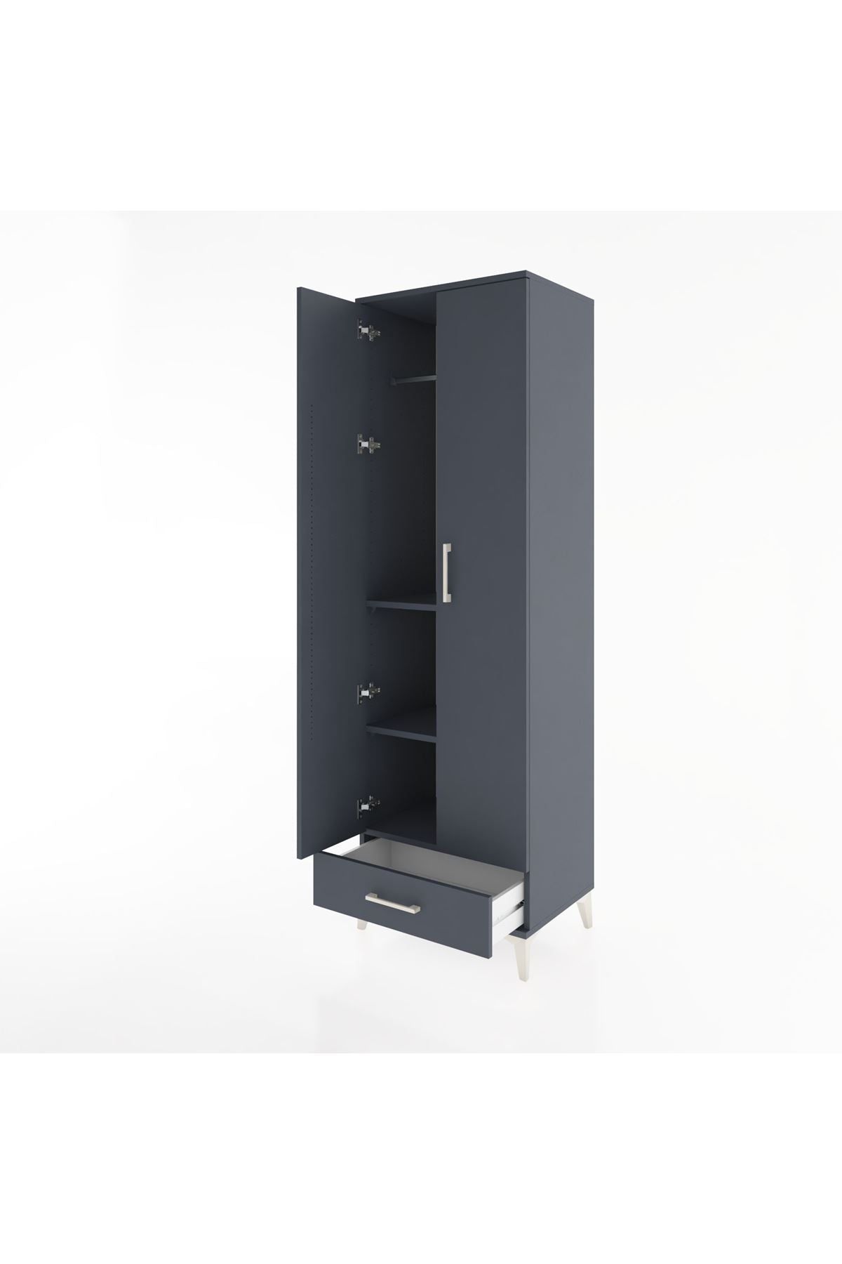 Hyperion Dolap 3 Raflı Tek Çekmeceli Tek Askılı 60x44x195 Antrasit-Antrasit