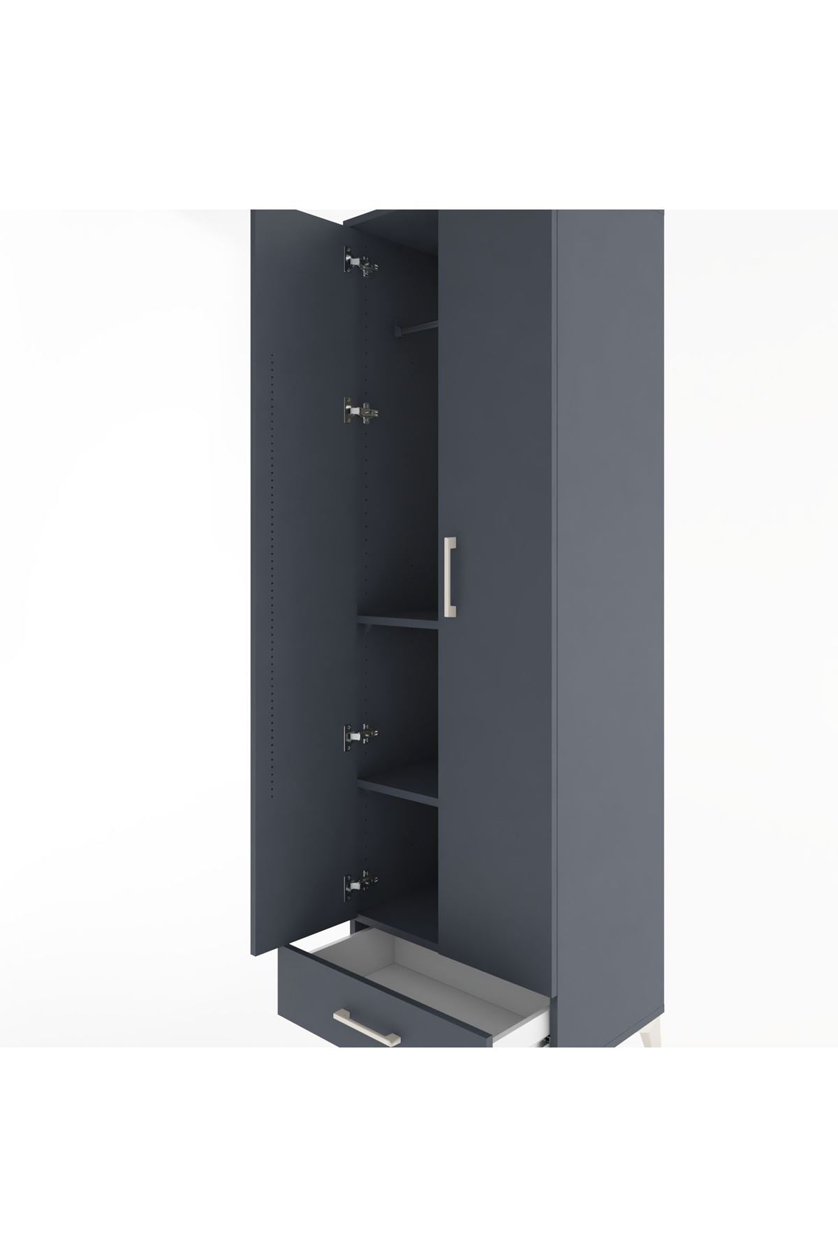 Hyperion Dolap 3 Raflı Tek Çekmeceli Tek Askılı 60x44x195 Antrasit-Antrasit