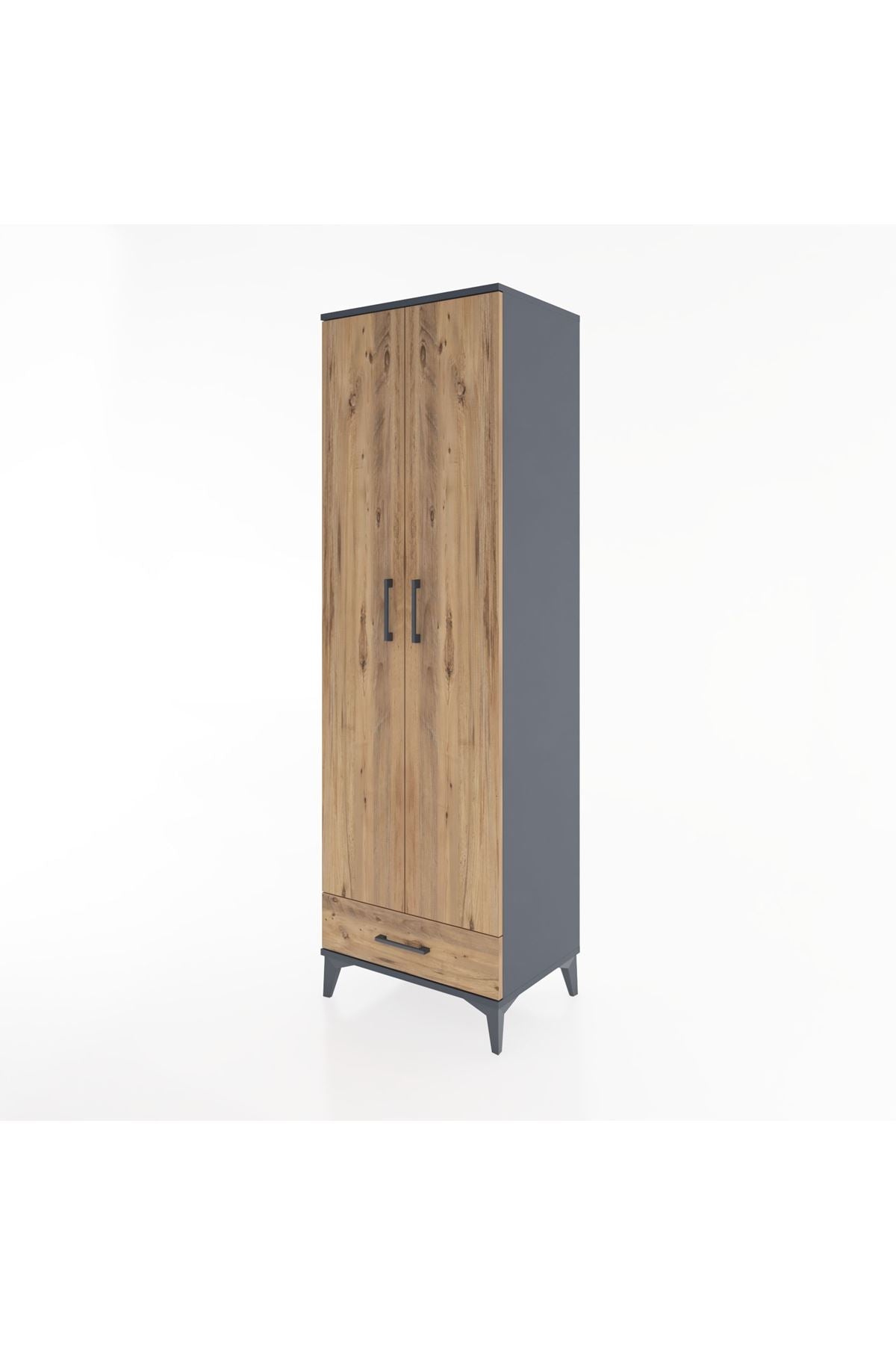 Hyperion Dolap 3 Raflı Tek Çekmeceli Tek Askılı 60x44x195 Antrasit-Çam