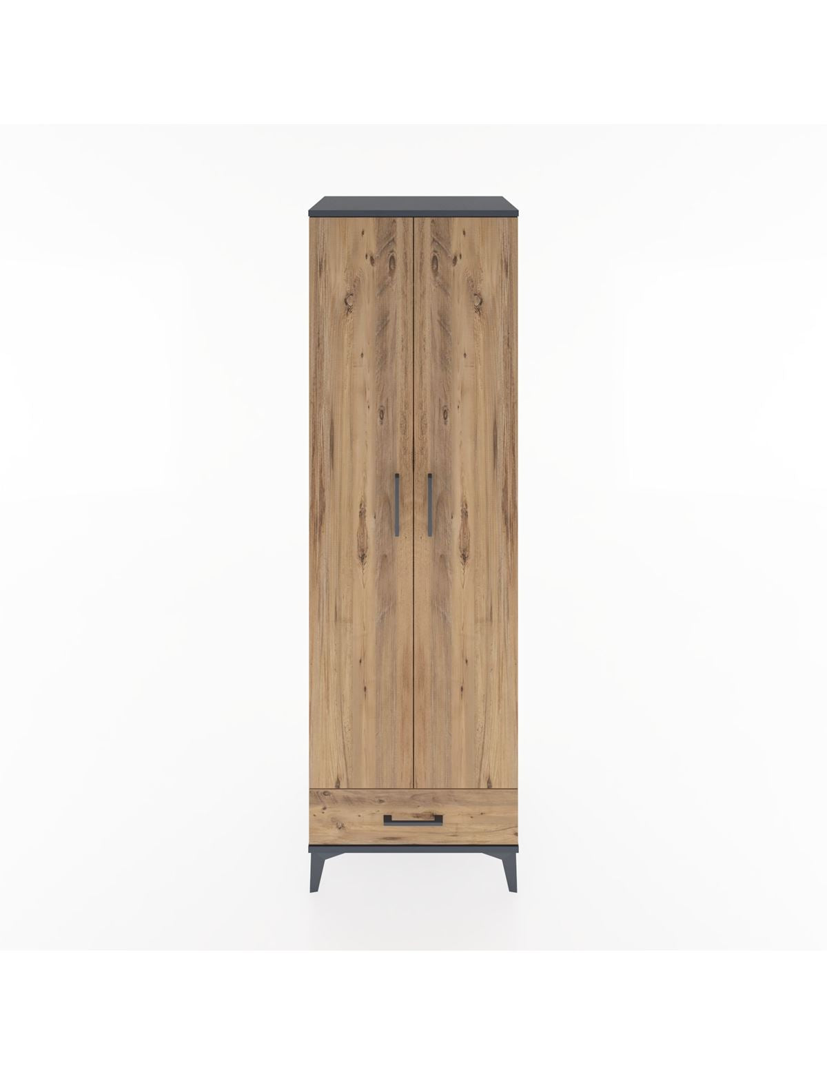 Hyperion Dolap 3 Raflı Tek Çekmeceli Tek Askılı 60x44x195 Antrasit-Çam