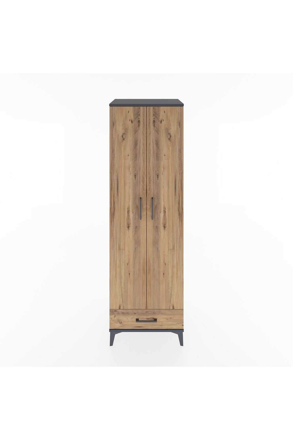 Hyperion Dolap 3 Raflı Tek Çekmeceli Tek Askılı 60x44x195 Antrasit-Çam
