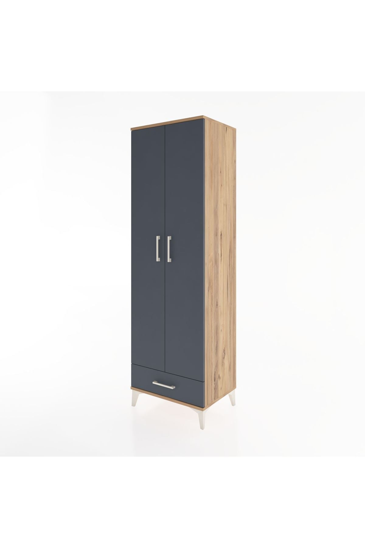 Hyperion Dolap 3 Raflı Tek Çekmeceli Tek Askılı 60x44x195 Çam-Antrasit