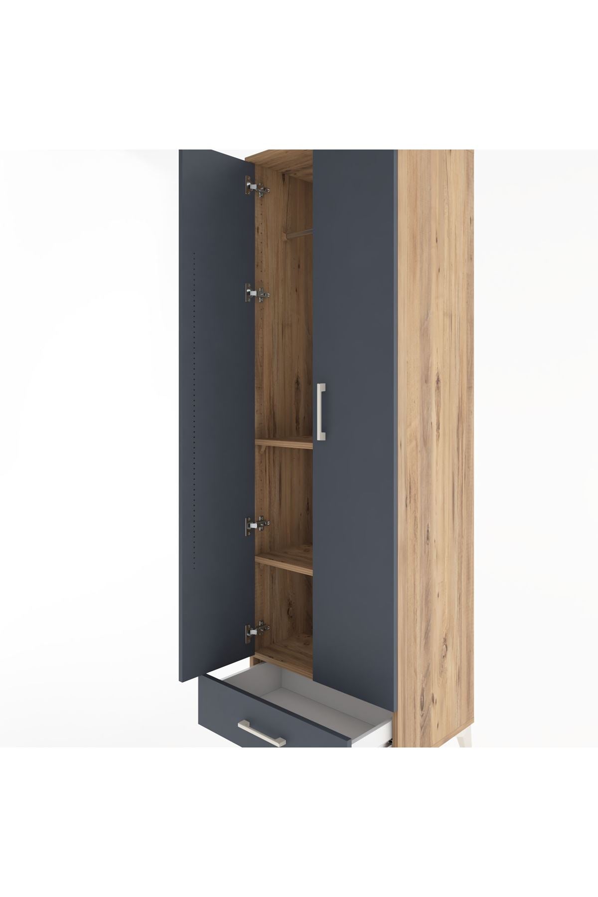 Hyperion Dolap 3 Raflı Tek Çekmeceli Tek Askılı 60x44x195 Çam-Antrasit