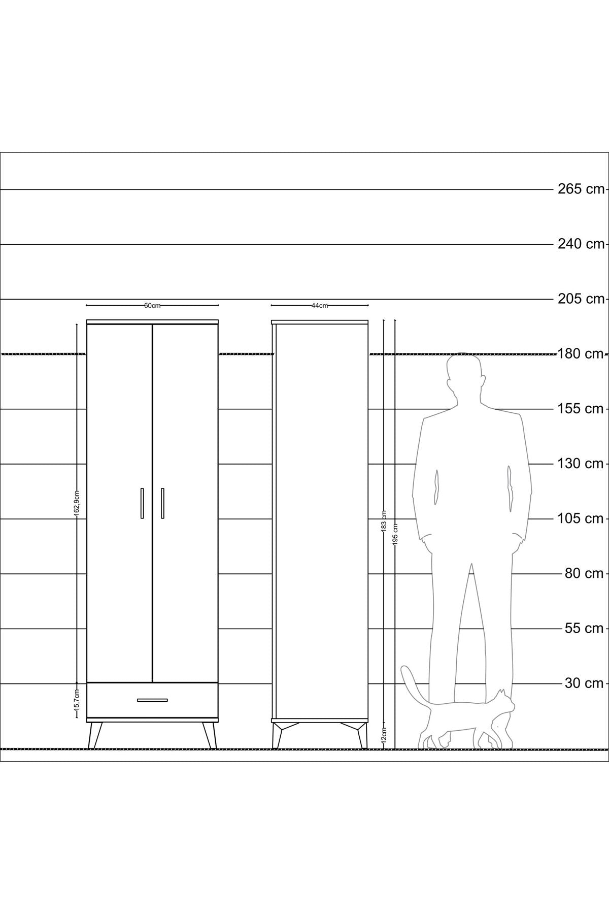 Hyperion Dolap 3 Raflı Tek Çekmeceli Tek Askılı 60x44x195 Çam-Çam