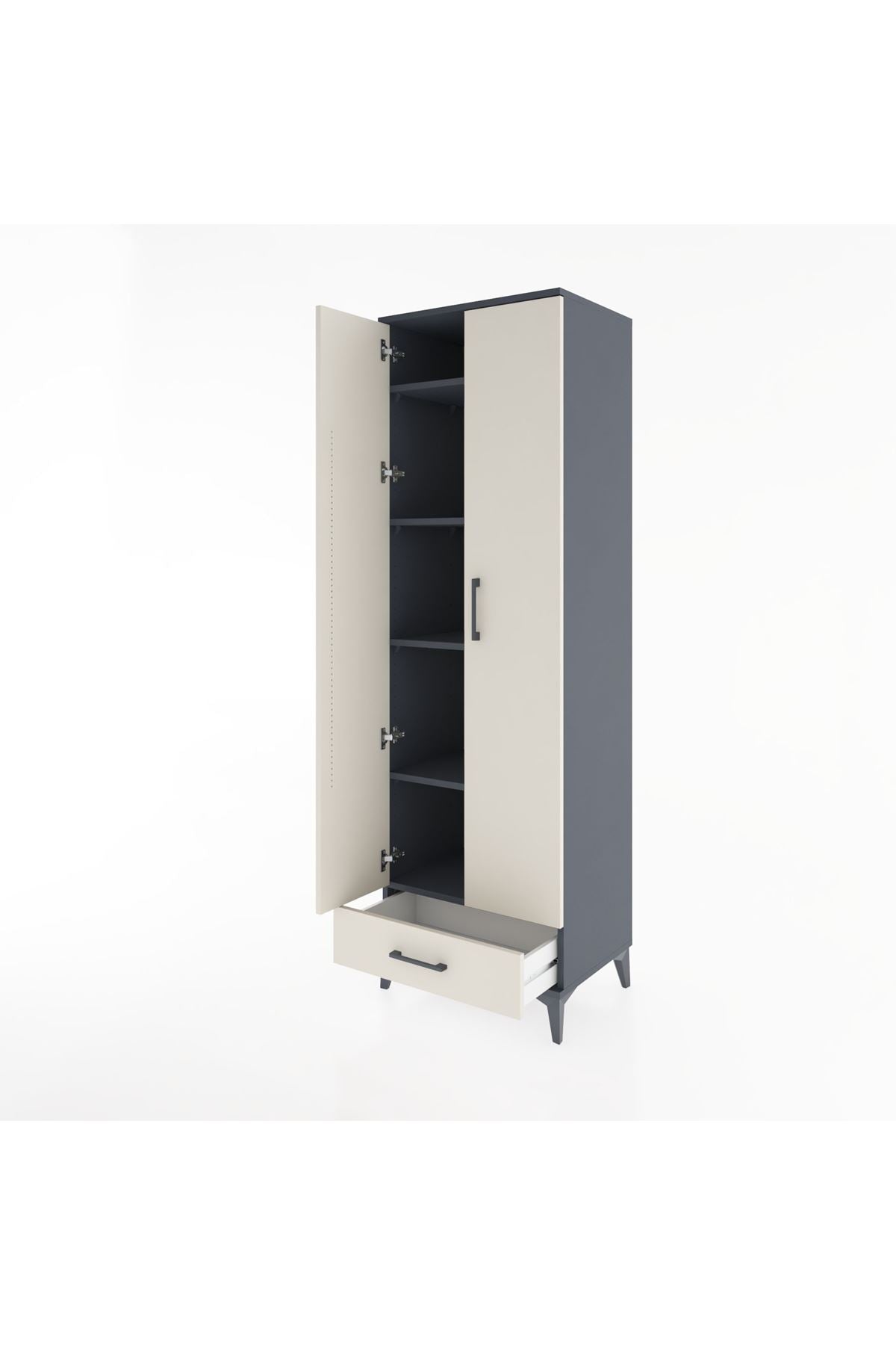 Hyperion Dolap 5 Raflı Tek Çekmeceli Tek Askılı 60x44x195 Antrasit-Aytaşı
