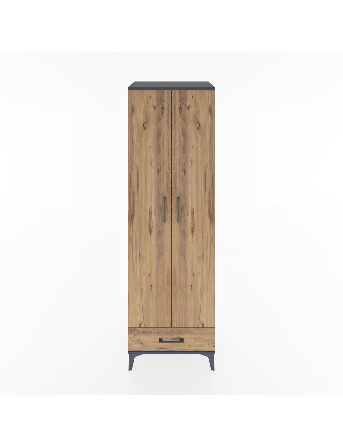 Hyperion Dolap 5 Raflı Tek Çekmeceli Tek Askılı 60x44x195 Antrasit-Çam