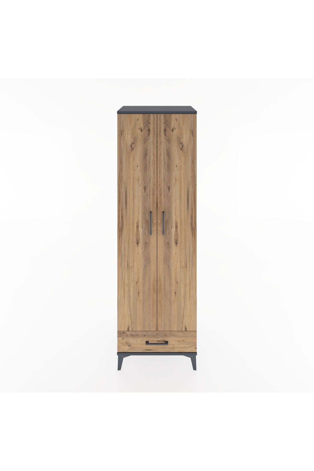 Hyperion Dolap 5 Raflı Tek Çekmeceli Tek Askılı 60x44x195 Antrasit-Çam