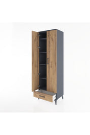 Hyperion Dolap 5 Raflı Tek Çekmeceli Tek Askılı 60x44x195 Antrasit-Çam