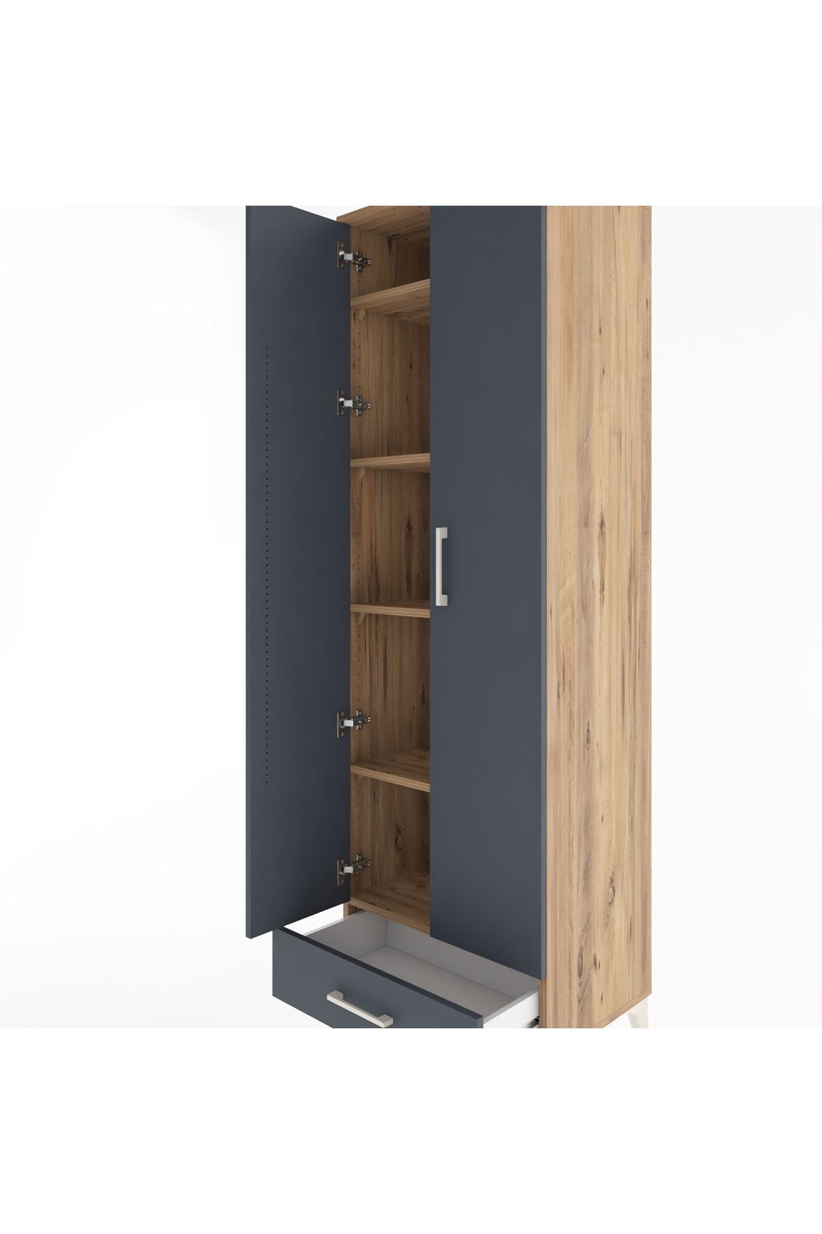 Hyperion Dolap 5 Raflı Tek Çekmeceli Tek Askılı 60x44x195 Çam-Antrasit