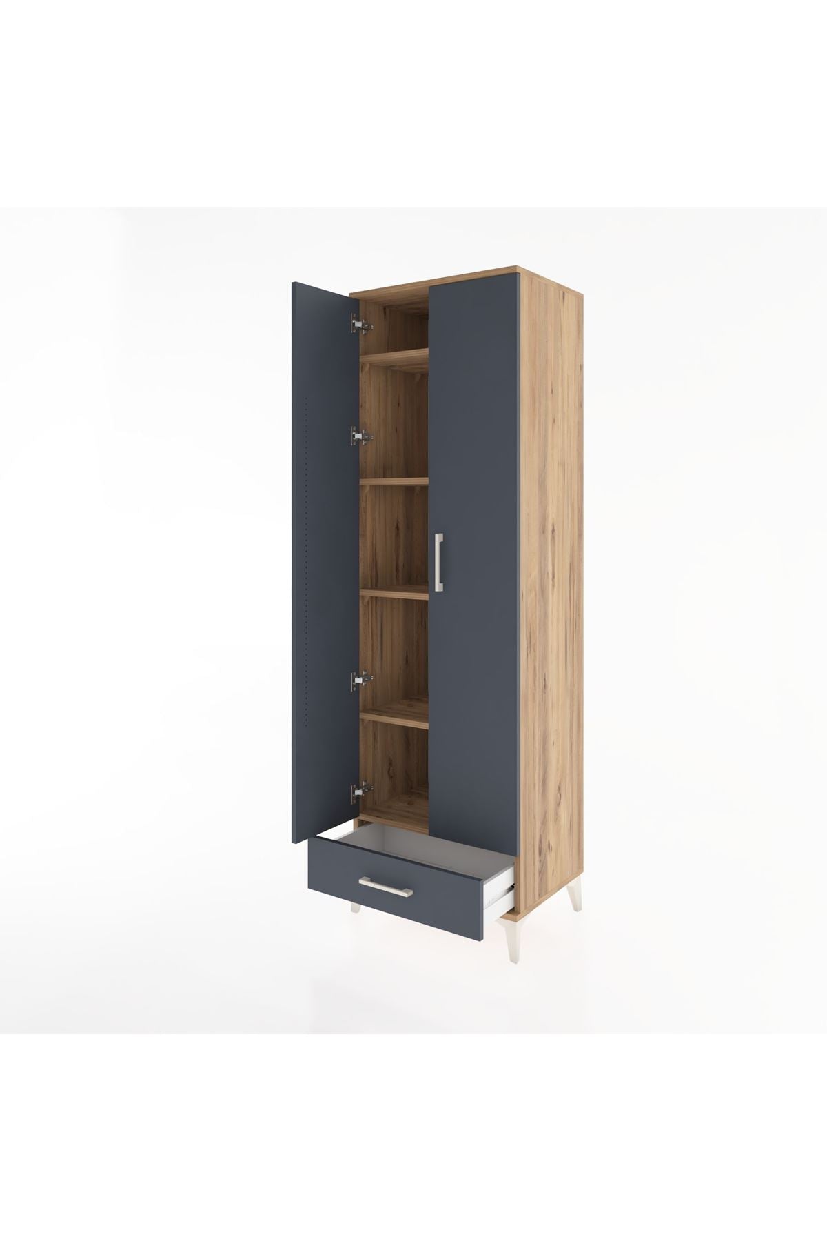 Hyperion Dolap 5 Raflı Tek Çekmeceli Tek Askılı 60x44x195 Çam-Antrasit