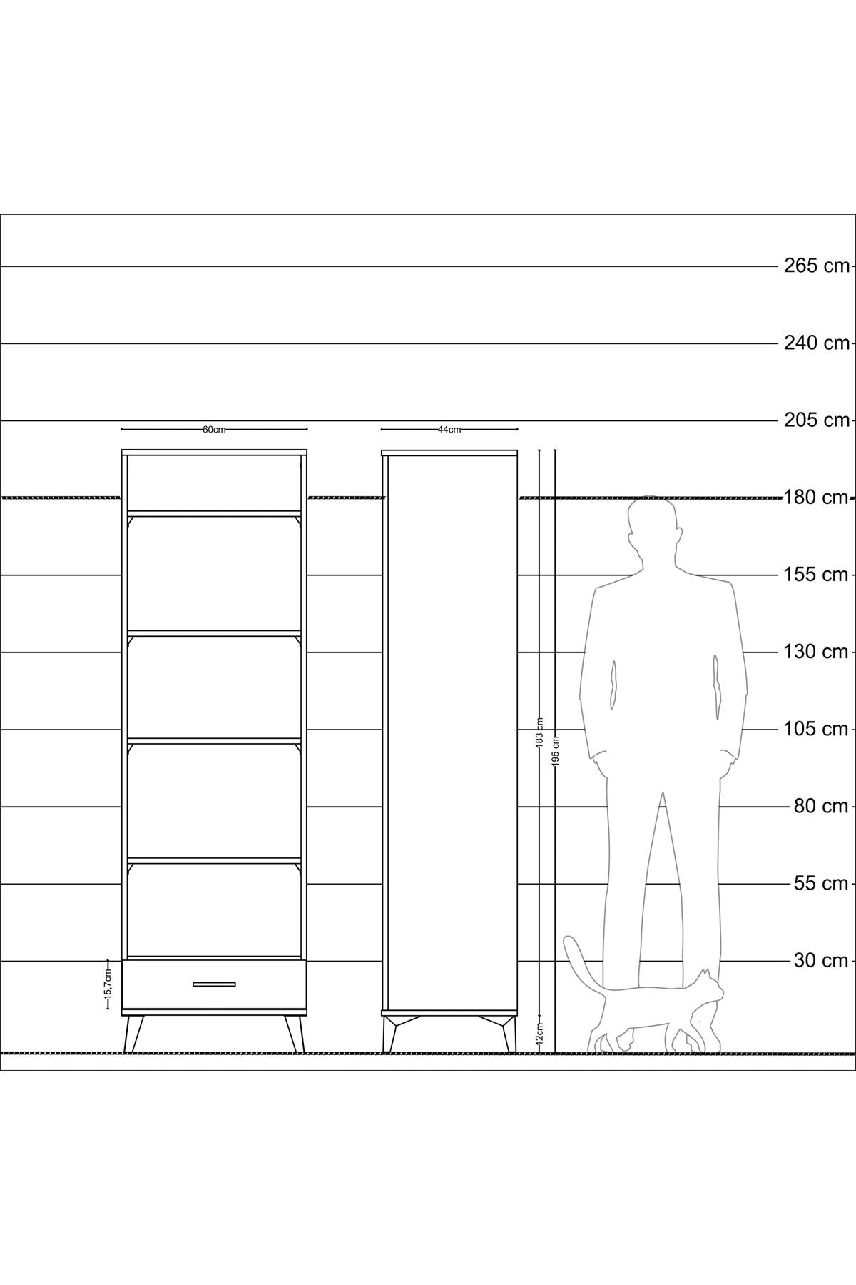 Hyperion Dolap 5 Raflı Tek Çekmeceli 60x44x195 Çam-Antrasit