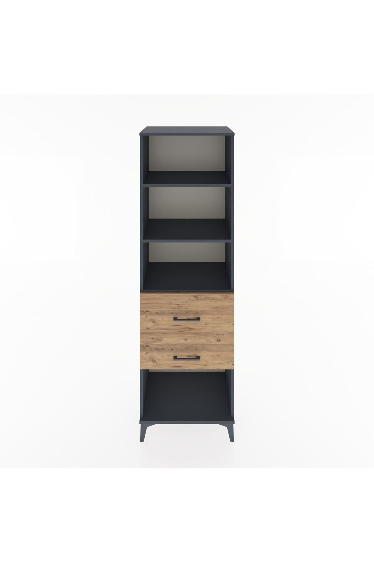 Hyperion Dolap 3 Raflı 2 Çekmeceli 60x44x195 Antrasit-Çam