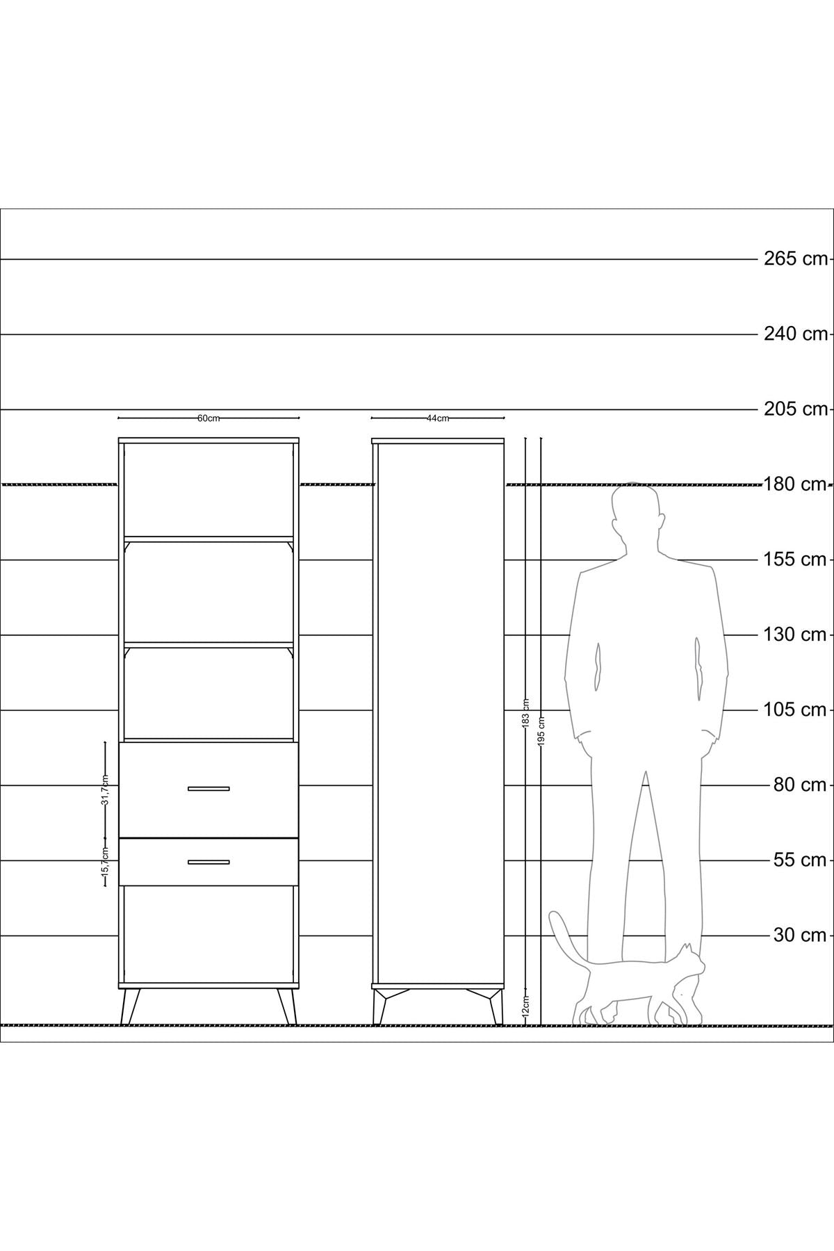 Hyperion Dolap 3 Raflı 2 Çekmeceli 60x44x195 Antrasit-Çam