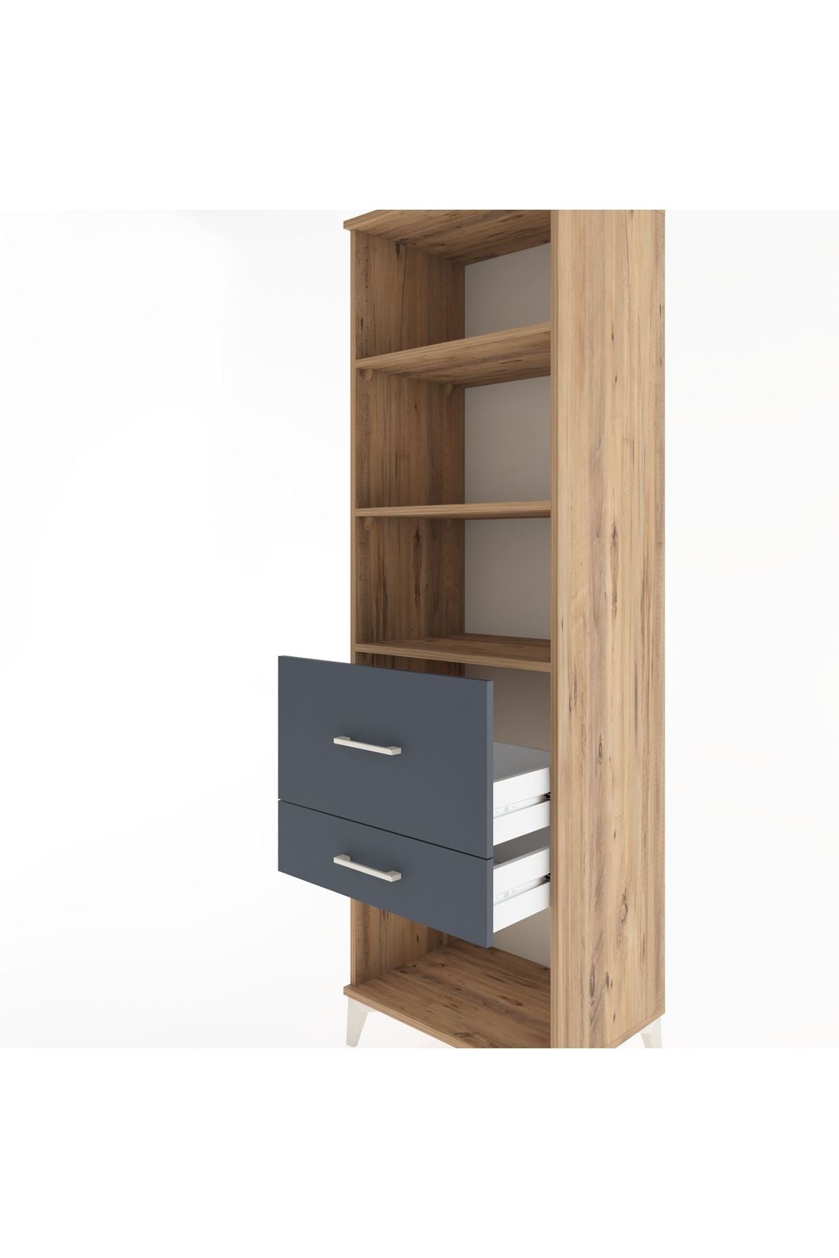 Hyperion Dolap 3 Raflı 2 Çekmeceli 60x44x195 Çam-Antrasit