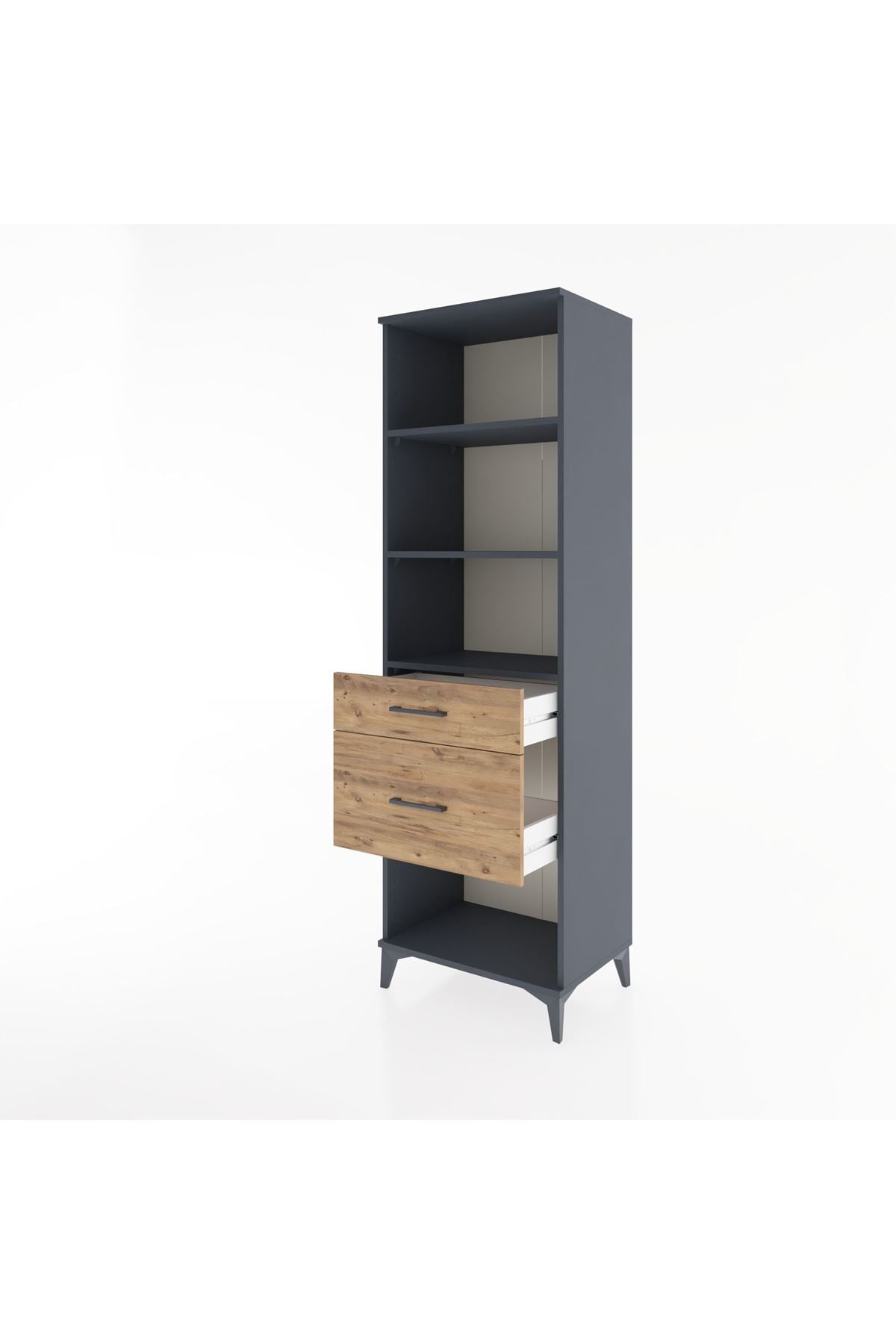 Hyperion Dolap 3 Raflı 2 Çekmeceli 60x44x195 Antrasit-Çam