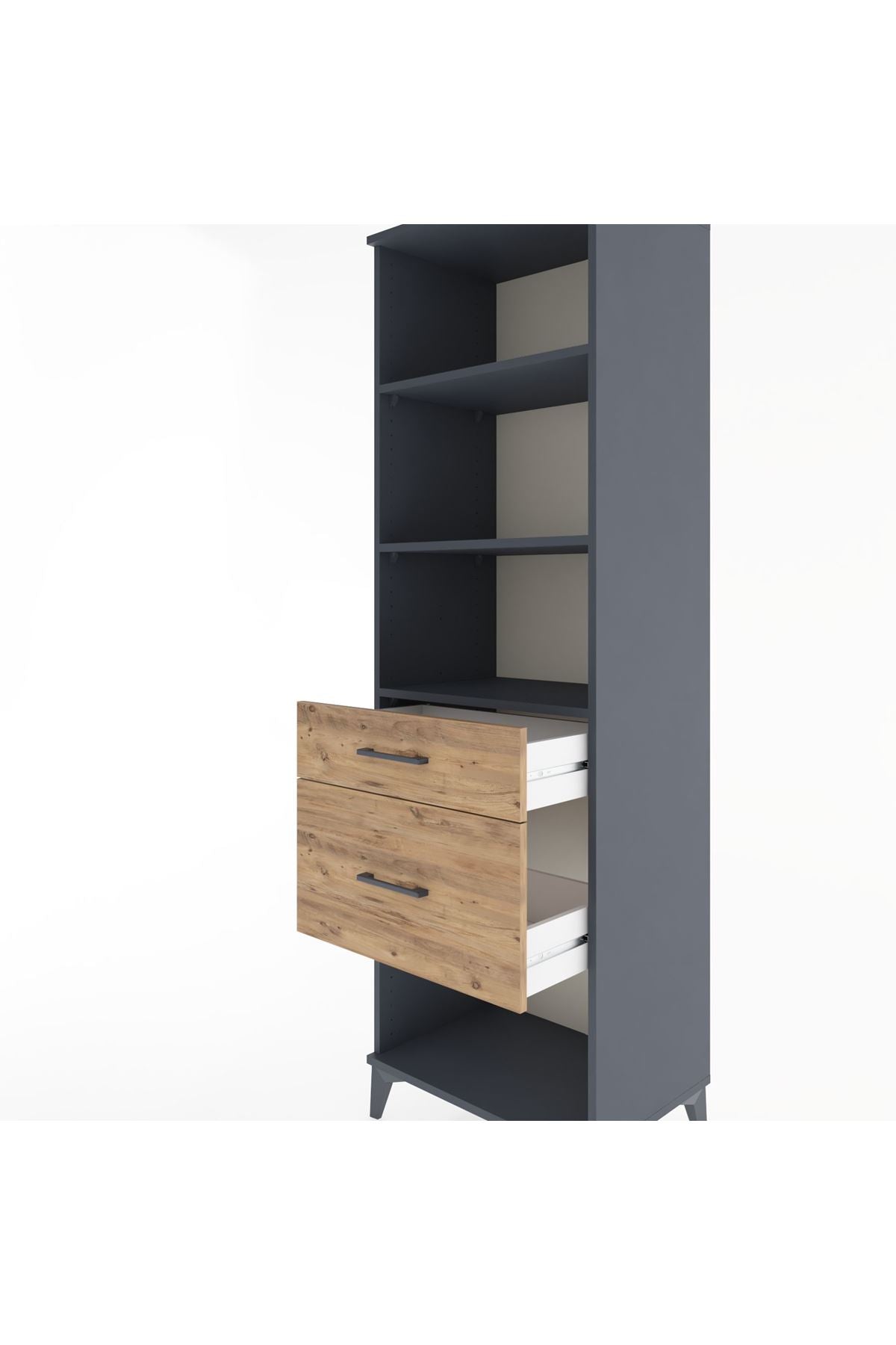 Hyperion Dolap 3 Raflı 2 Çekmeceli 60x44x195 Antrasit-Çam