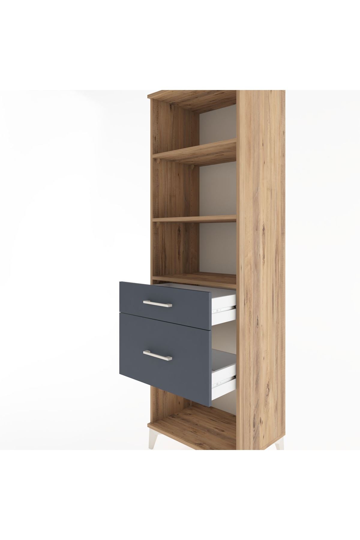 Hyperion Dolap 3 Raflı 2 Çekmeceli 60x44x195 Çam-Antrasit