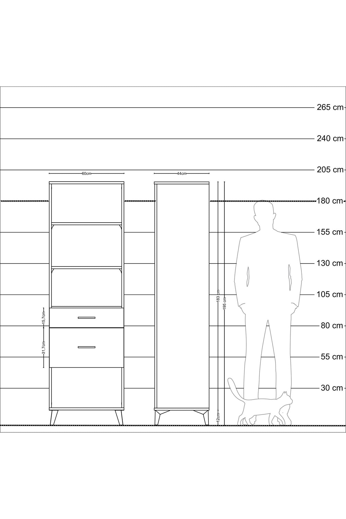 Hyperion Dolap 3 Raflı 2 Çekmeceli 60x44x195 Çam-Çam